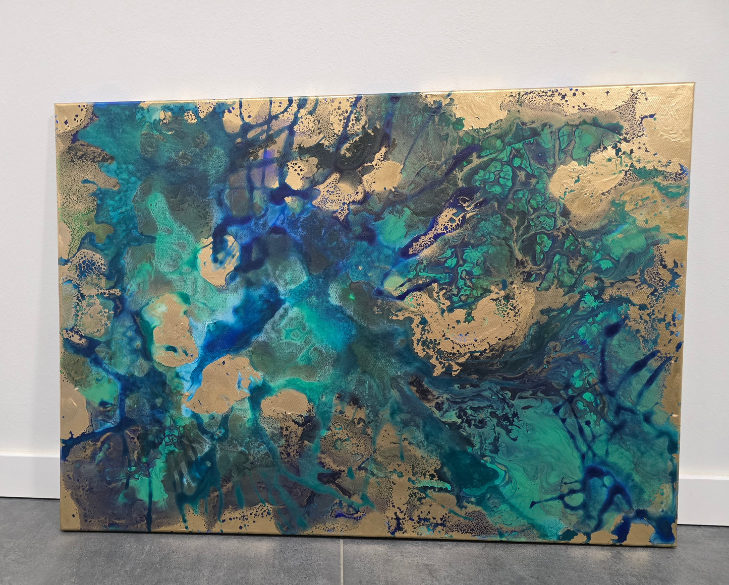 Leinwand Wandbild Acryl Aryclleinwand "New Zealand" mit Goldverzierung
