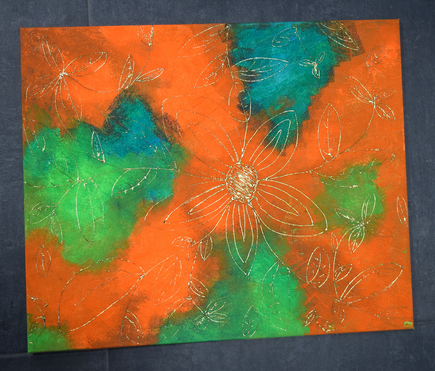 Leinwand Wandbild Acryl Aryclleinwand "Gold Flower" mit Blattgoldverzierung