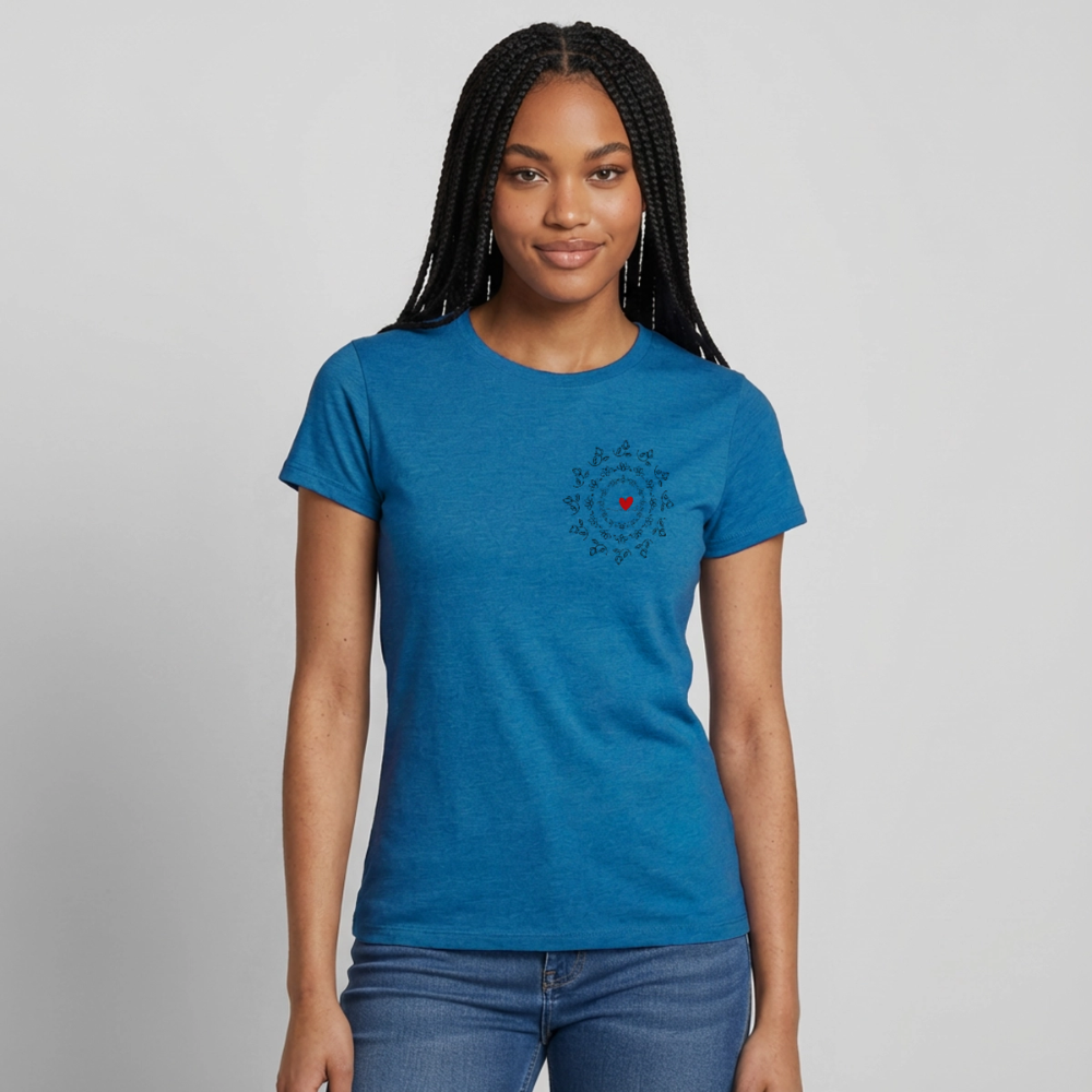 Women's T-Shirt BlumenLiebe - Antikblaues Saphir meliert
