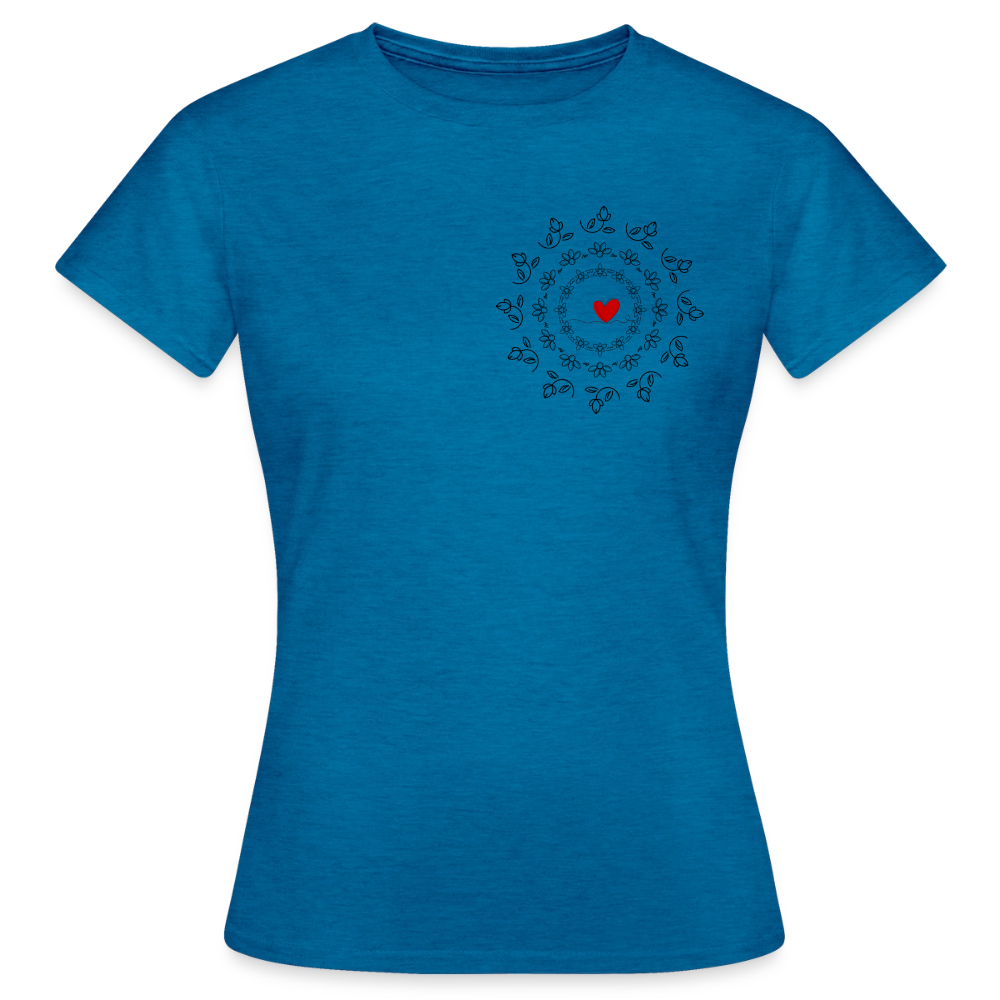 Women's T-Shirt BlumenLiebe - Antikblaues Saphir meliert
