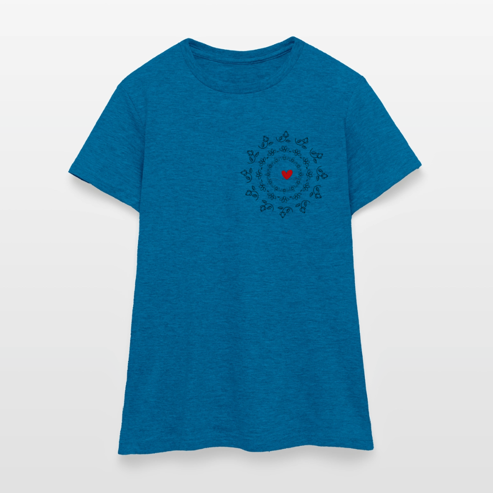Women's T-Shirt BlumenLiebe - Antikblaues Saphir meliert