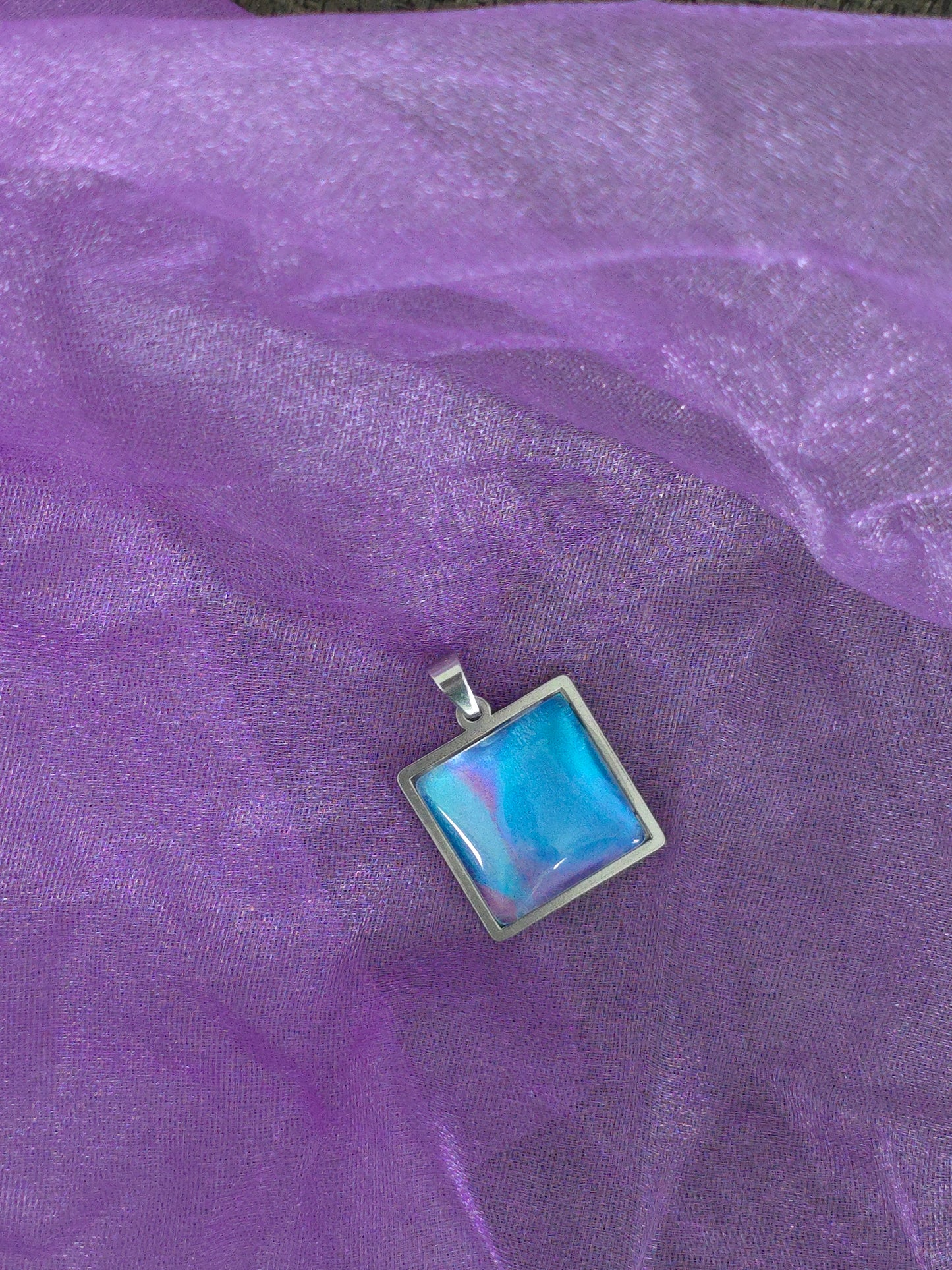 Unikat Acryl Anhänger Halskette Cabochon 20 x 20 mm