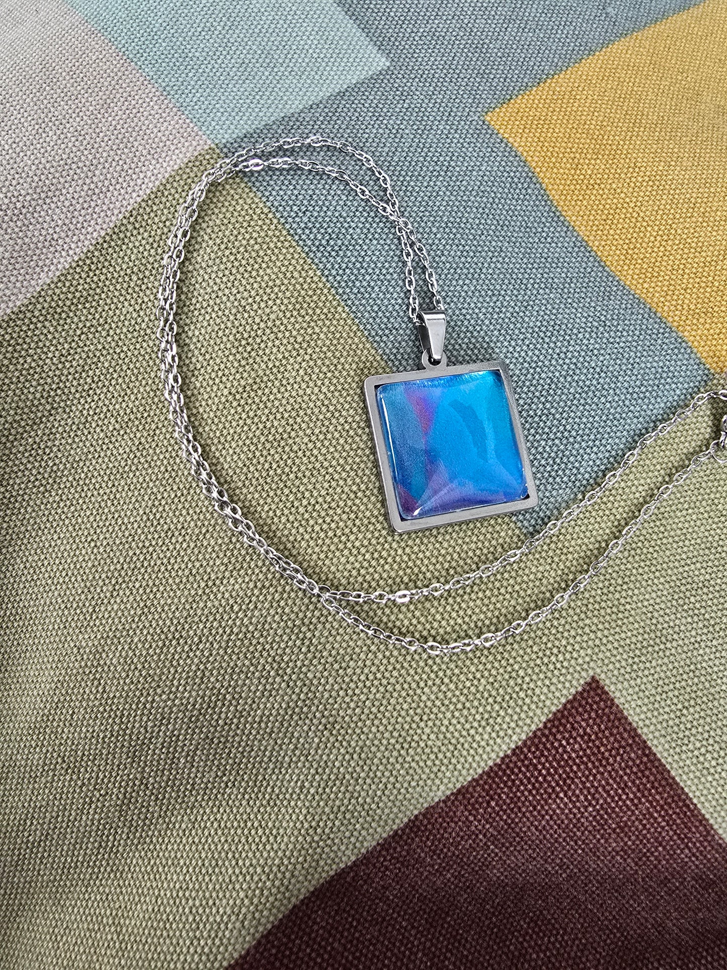 Unikat Acryl Anhänger Halskette Cabochon 20 x 20 mm