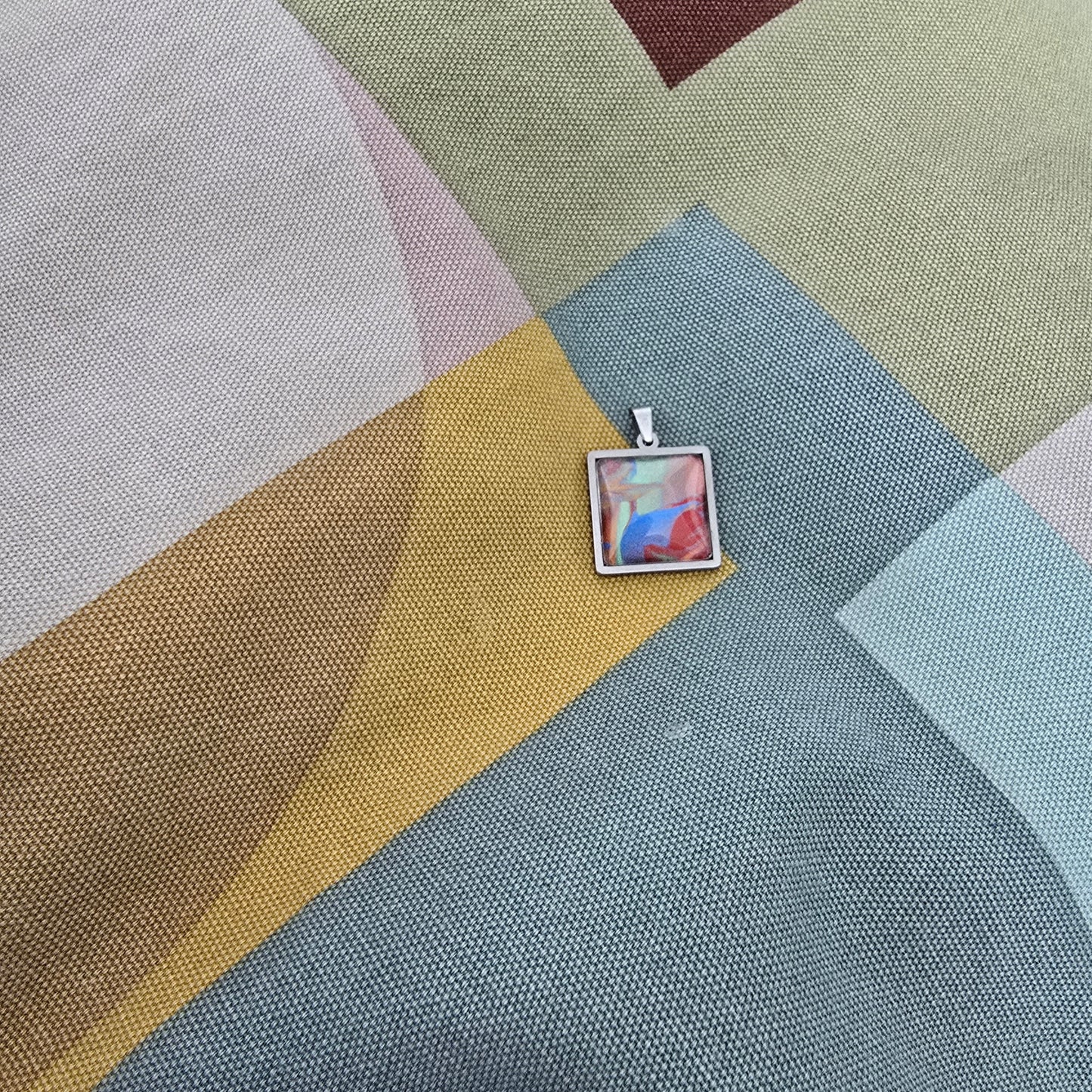 Unikat Acryl Anhänger Halskette Cabochon 20 x 20 mm