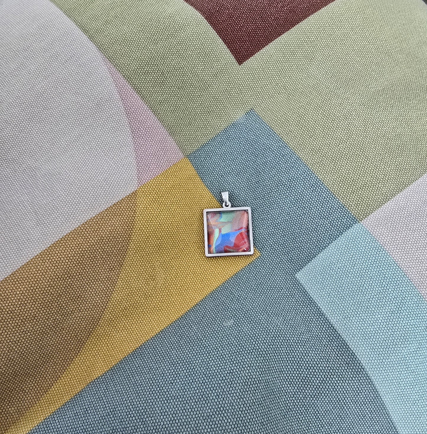 Unikat Acryl Anhänger Halskette Cabochon 20 x 20 mm
