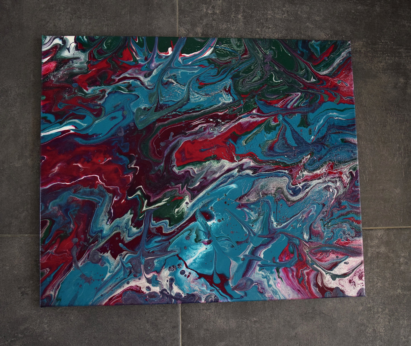 Leinwand Wandbild Acryl Arcylpouring Aryclleinwand "Blue Flower, Red Thorns"