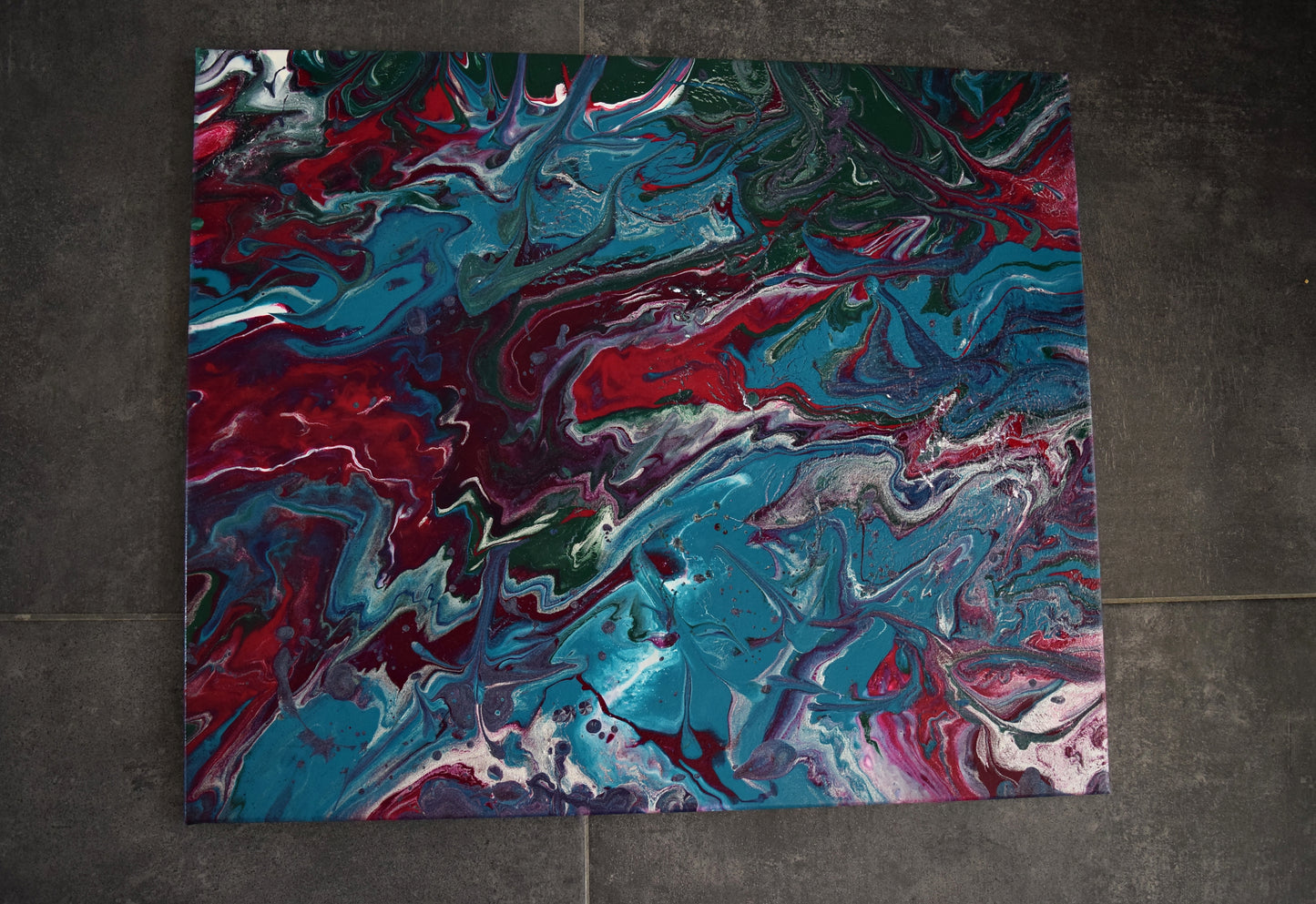 Leinwand Wandbild Acryl Arcylpouring Aryclleinwand "Blue Flower, Red Thorns"