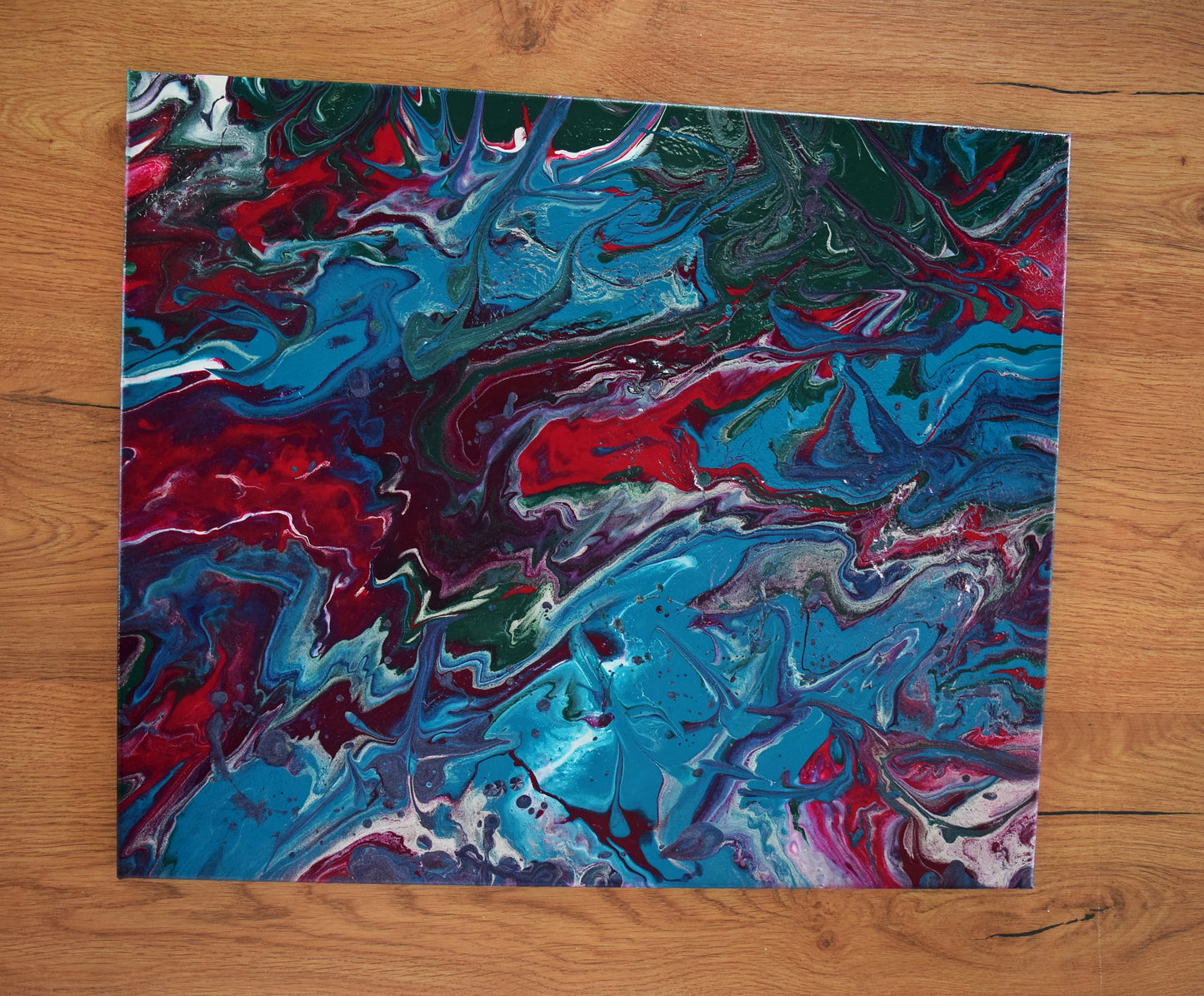 Leinwand Wandbild Acryl Arcylpouring Aryclleinwand "Blue Flower, Red Thorns"
