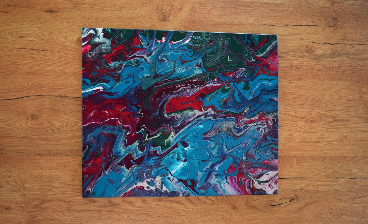 Leinwand Wandbild Acryl Arcylpouring Aryclleinwand "Blue Flower, Red Thorns"
