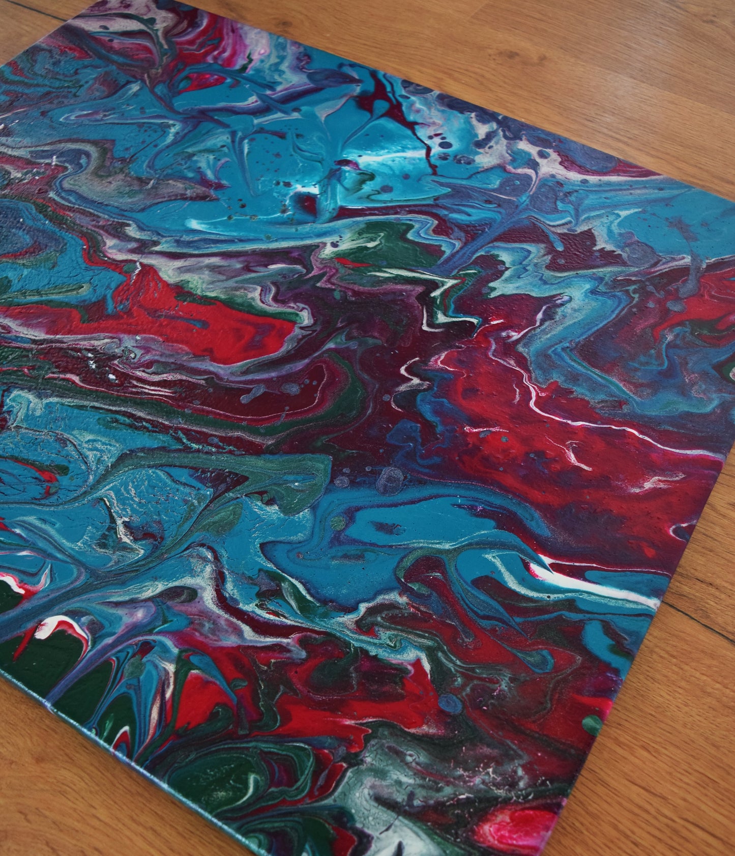 Leinwand Wandbild Acryl Arcylpouring Aryclleinwand "Blue Flower, Red Thorns"