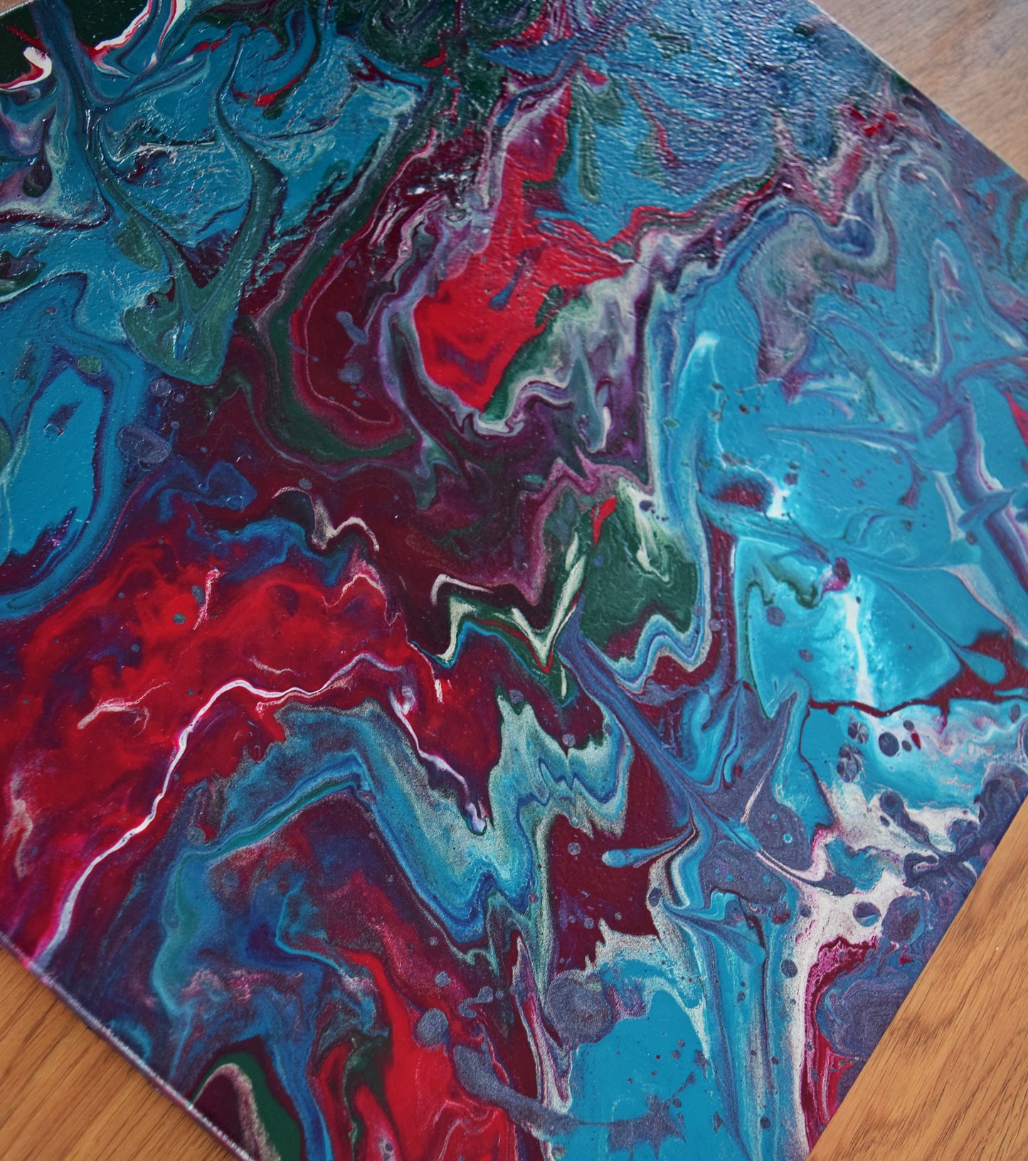 Leinwand Wandbild Acryl Arcylpouring Aryclleinwand "Blue Flower, Red Thorns"
