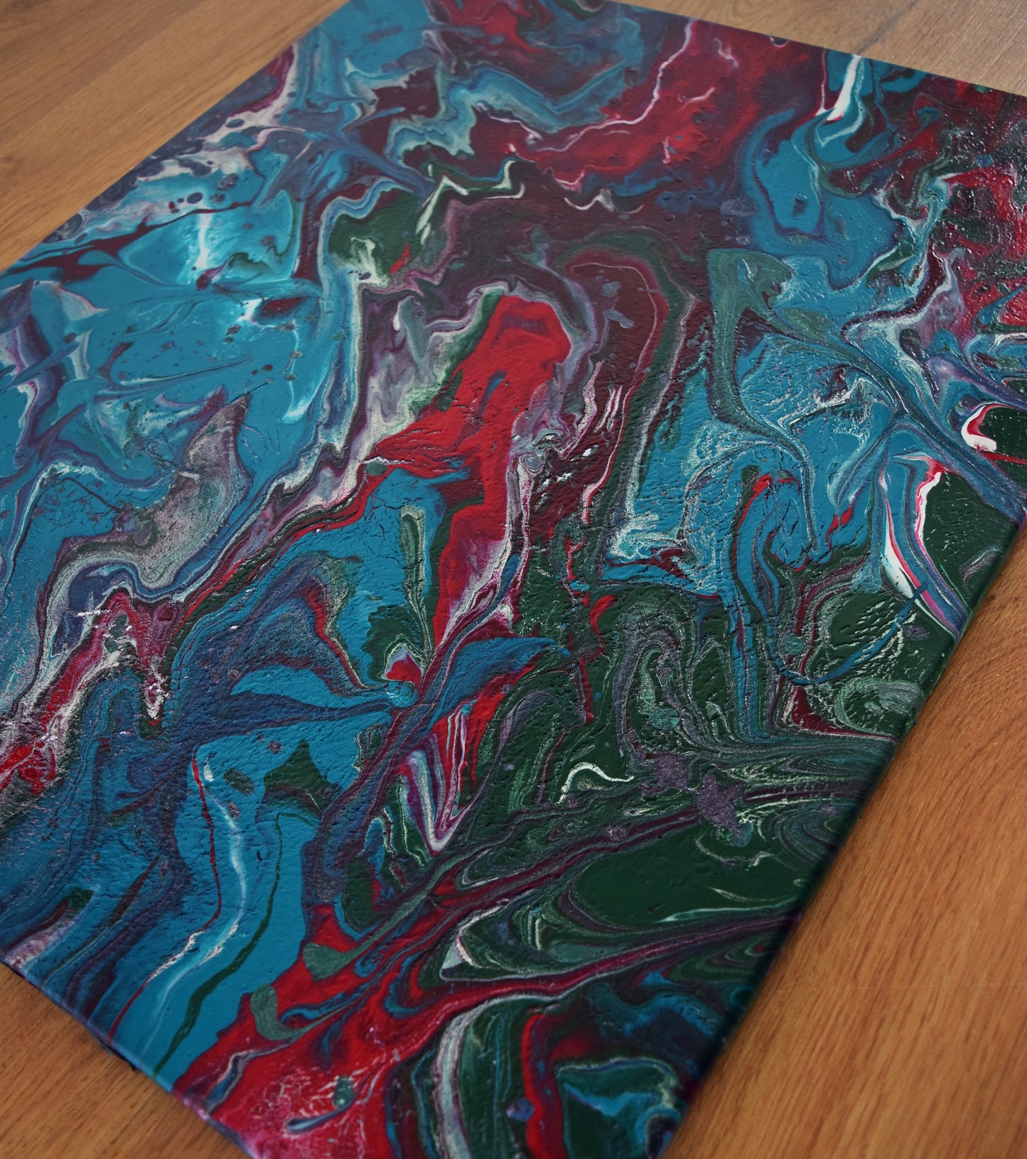 Leinwand Wandbild Acryl Arcylpouring Aryclleinwand "Blue Flower, Red Thorns"
