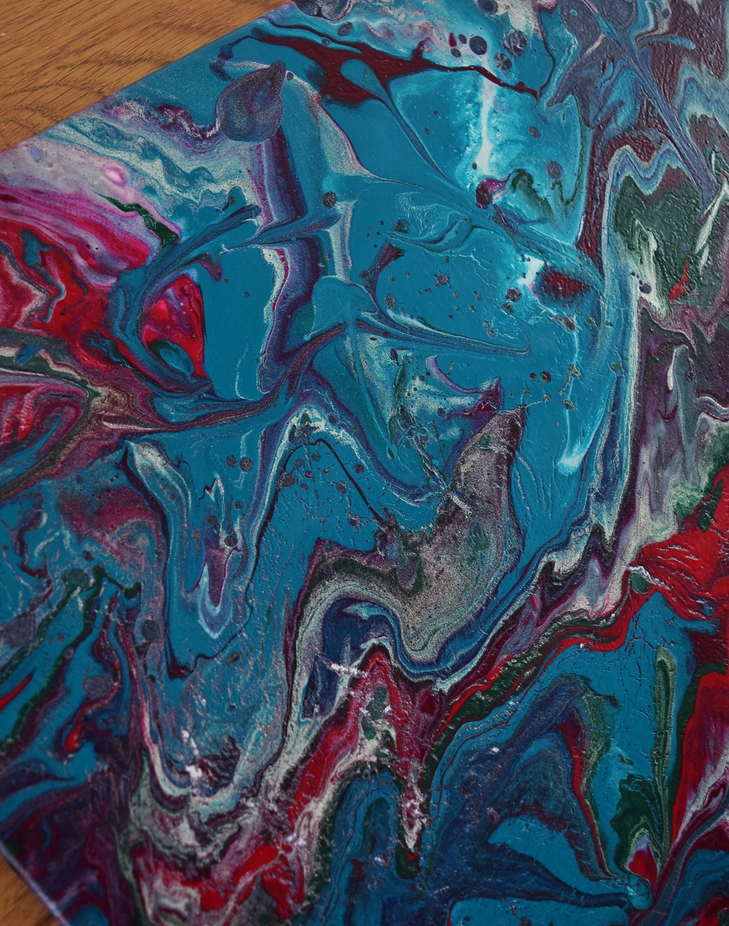 Leinwand Wandbild Acryl Arcylpouring Aryclleinwand "Blue Flower, Red Thorns"