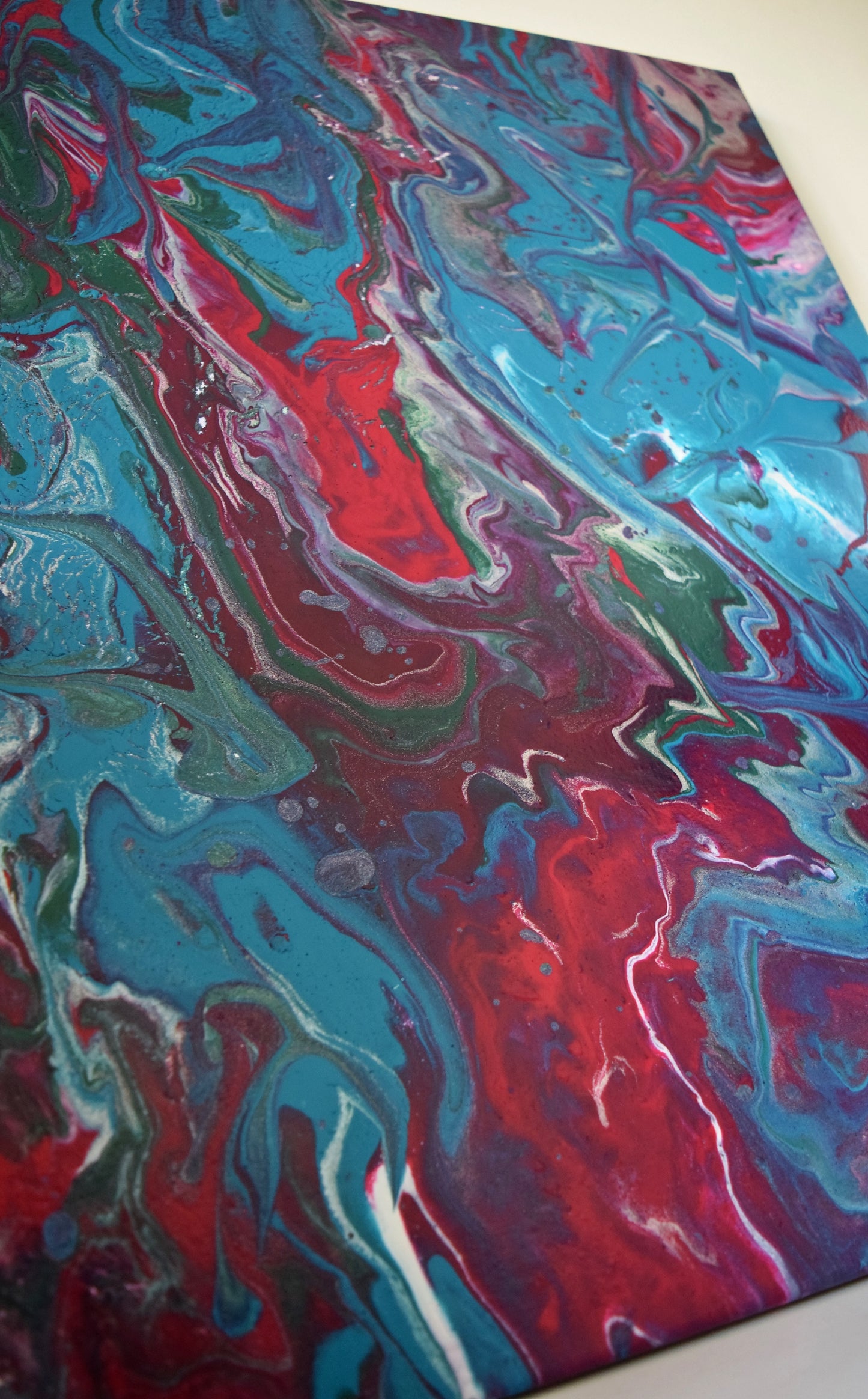 Leinwand Wandbild Acryl Arcylpouring Aryclleinwand "Blue Flower, Red Thorns"