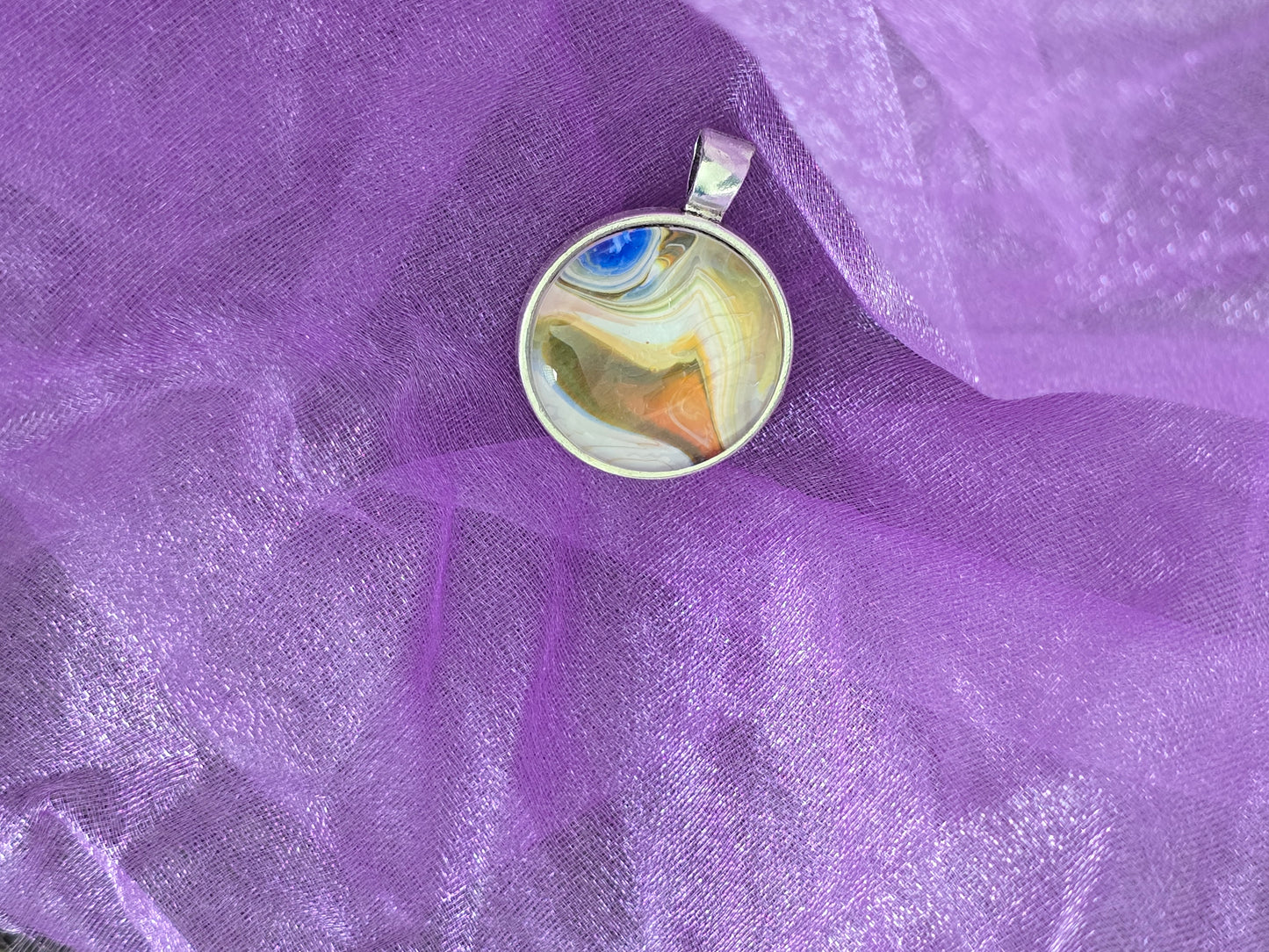 Unikat Acryl Anhänger Halskette Cabochon  Ø 25 mm