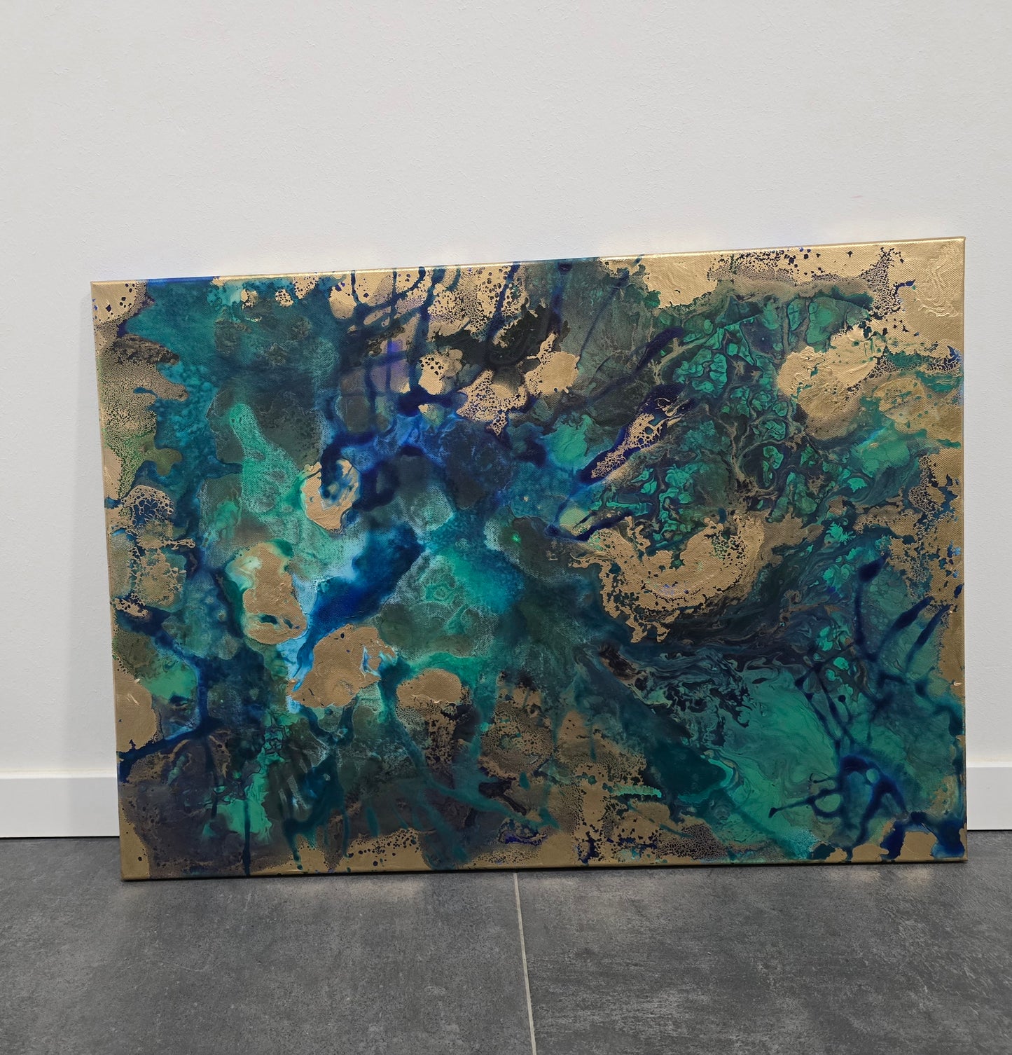Leinwand Wandbild Acryl Aryclleinwand "New Zealand" mit Goldverzierung