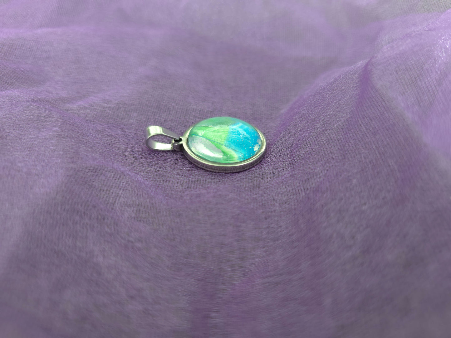 Unikat Acryl Anhänger Halskette Cabochon  Ø 18 mm