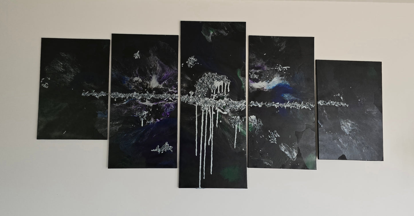 Leinwand Wandbild Acryl Arcylpouring Aryclleinwand "Galaxy" Set 5 Leinwände