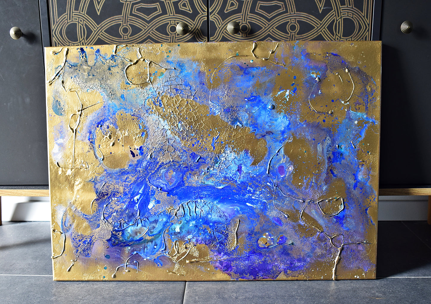 Leinwand Wandbild Acryl Aryclleinwand "Moon Night" mit Goldverzierung