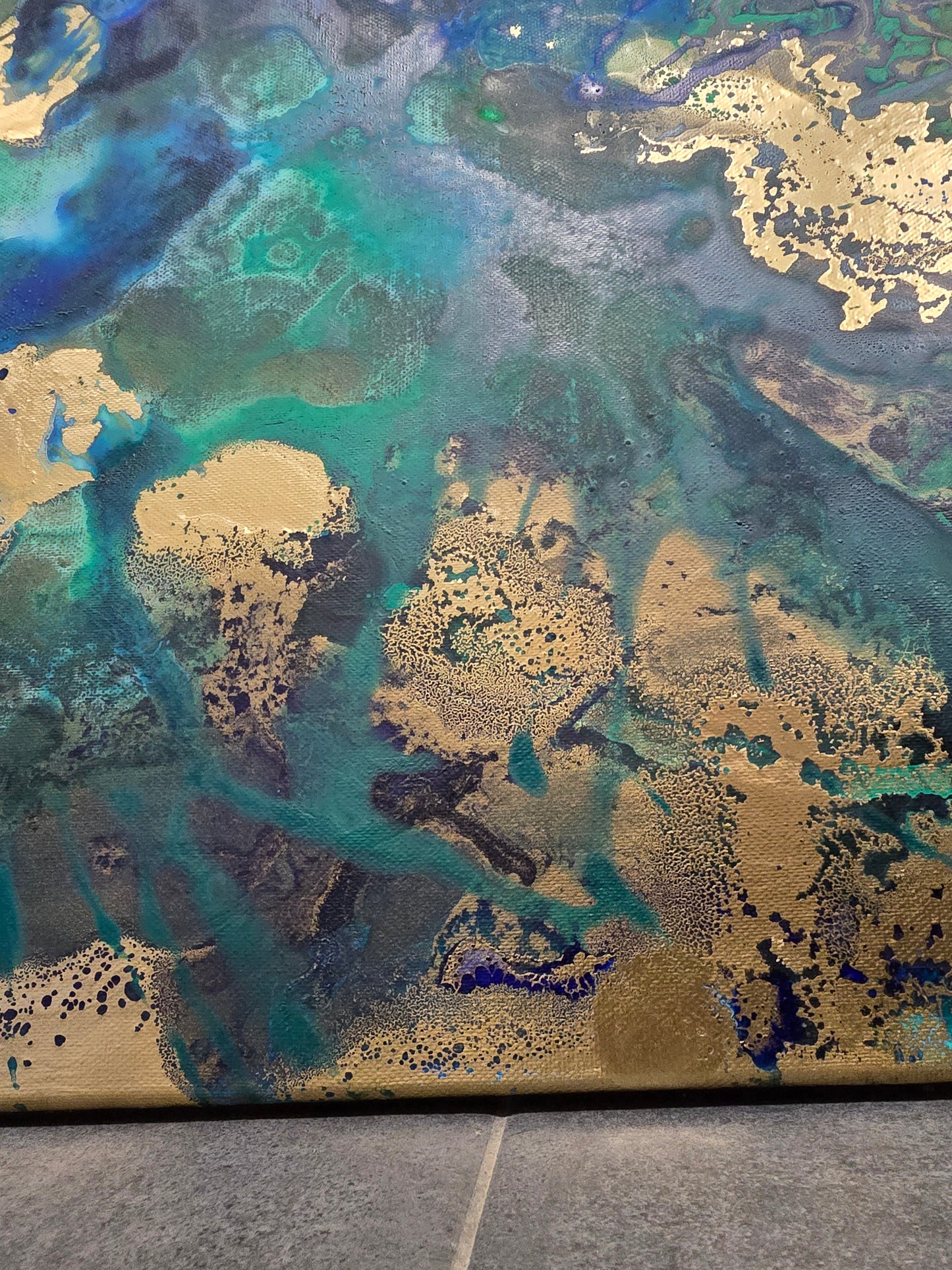 Leinwand Wandbild Acryl Aryclleinwand "New Zealand" mit Goldverzierung