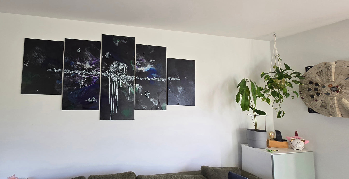 Leinwand Wandbild Acryl Arcylpouring Aryclleinwand "Galaxy" Set 5 Leinwände