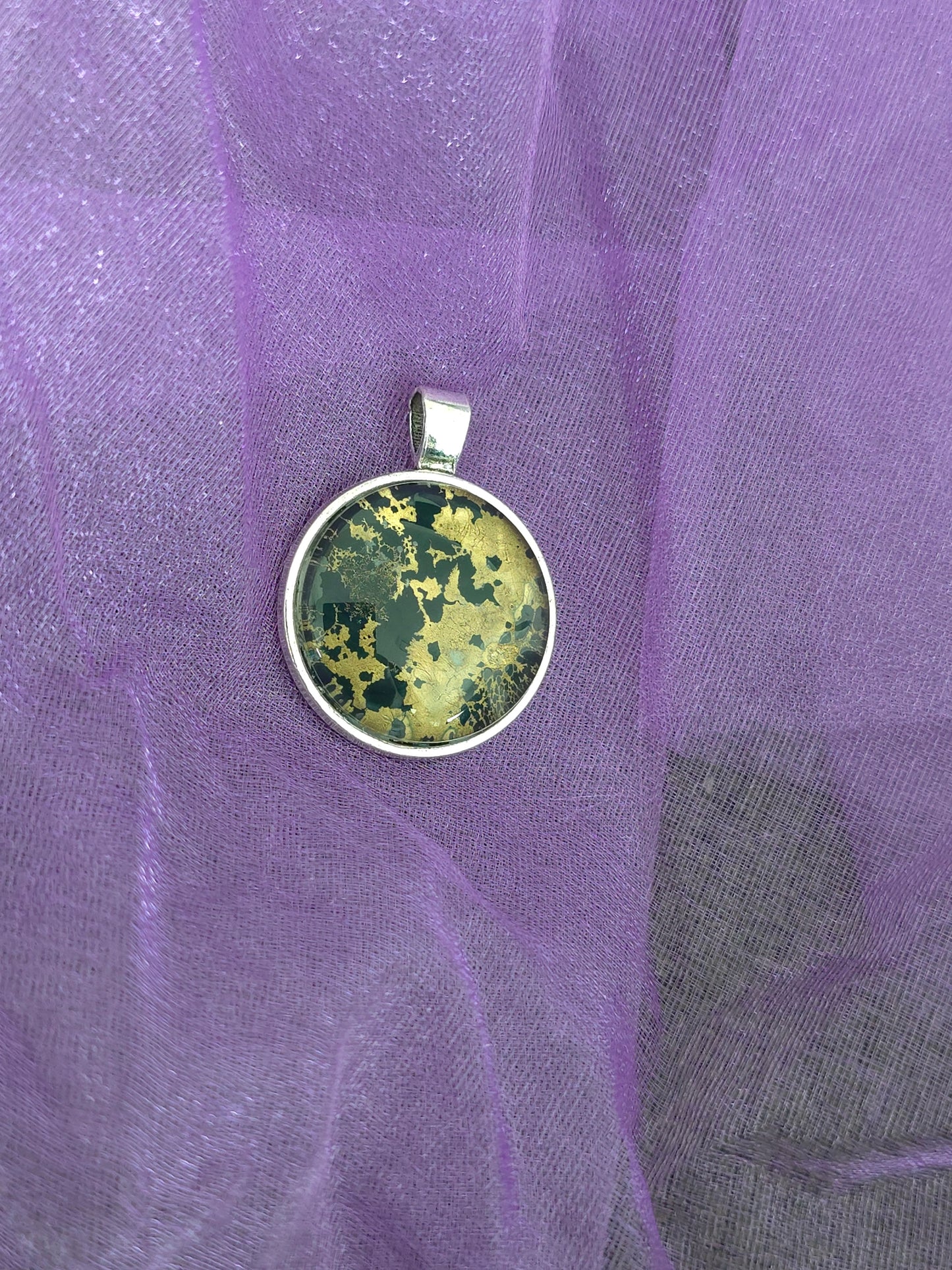 Unikat Acryl Anhänger Halskette Cabochon  Ø 25 mm