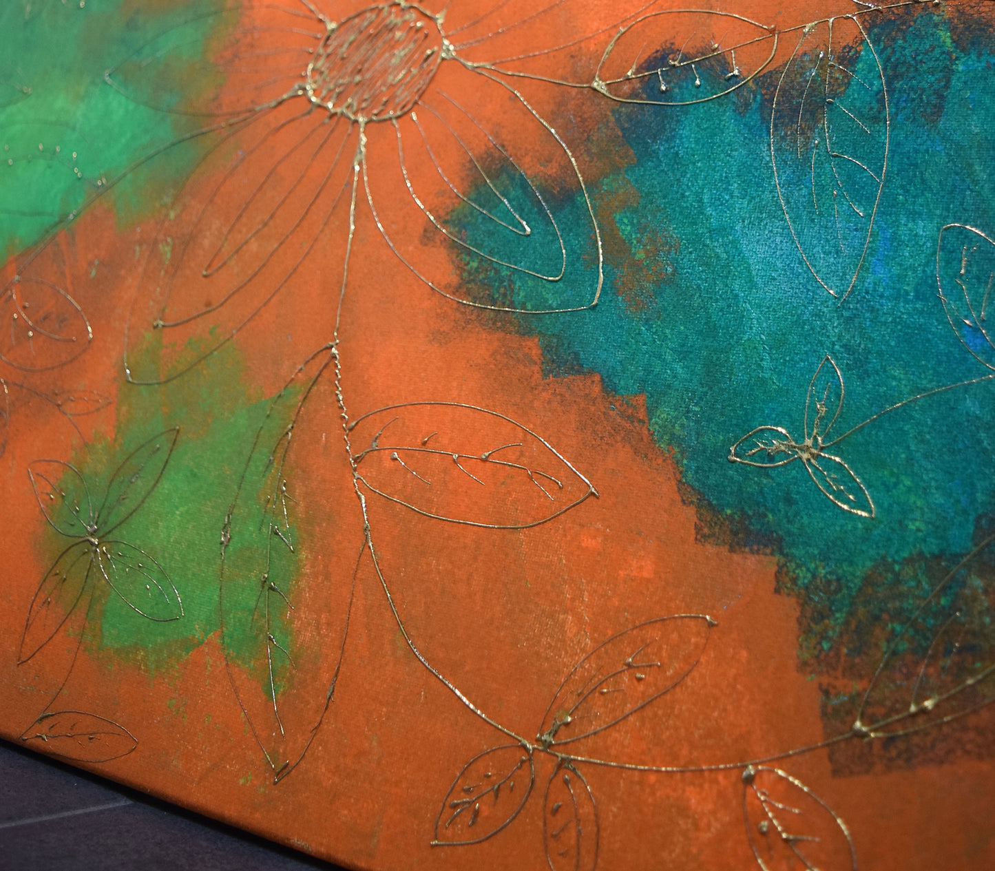 Leinwand Wandbild Acryl Aryclleinwand "Gold Flower" mit Blattgoldverzierung