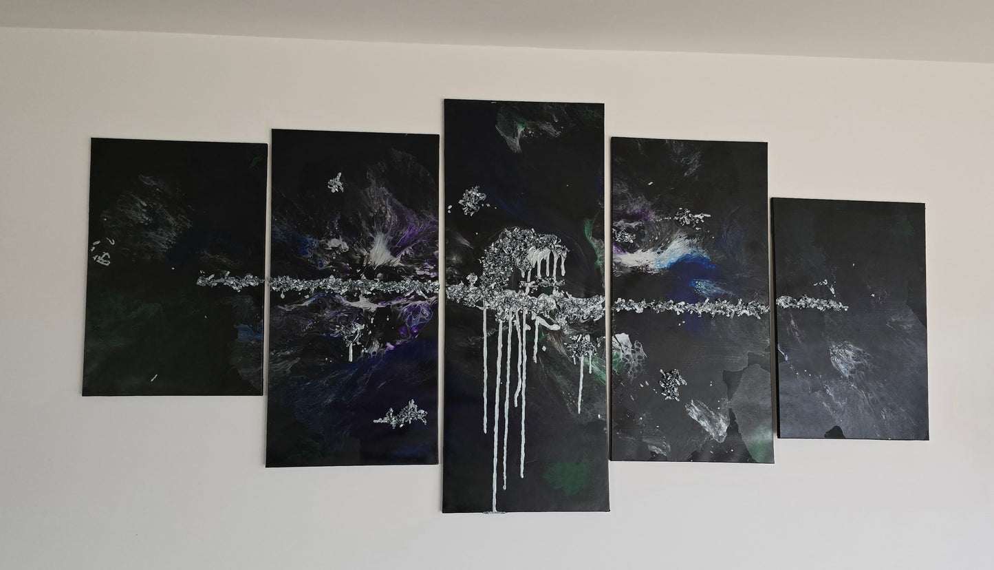 Leinwand Wandbild Acryl Arcylpouring Aryclleinwand "Galaxy" Set 5 Leinwände