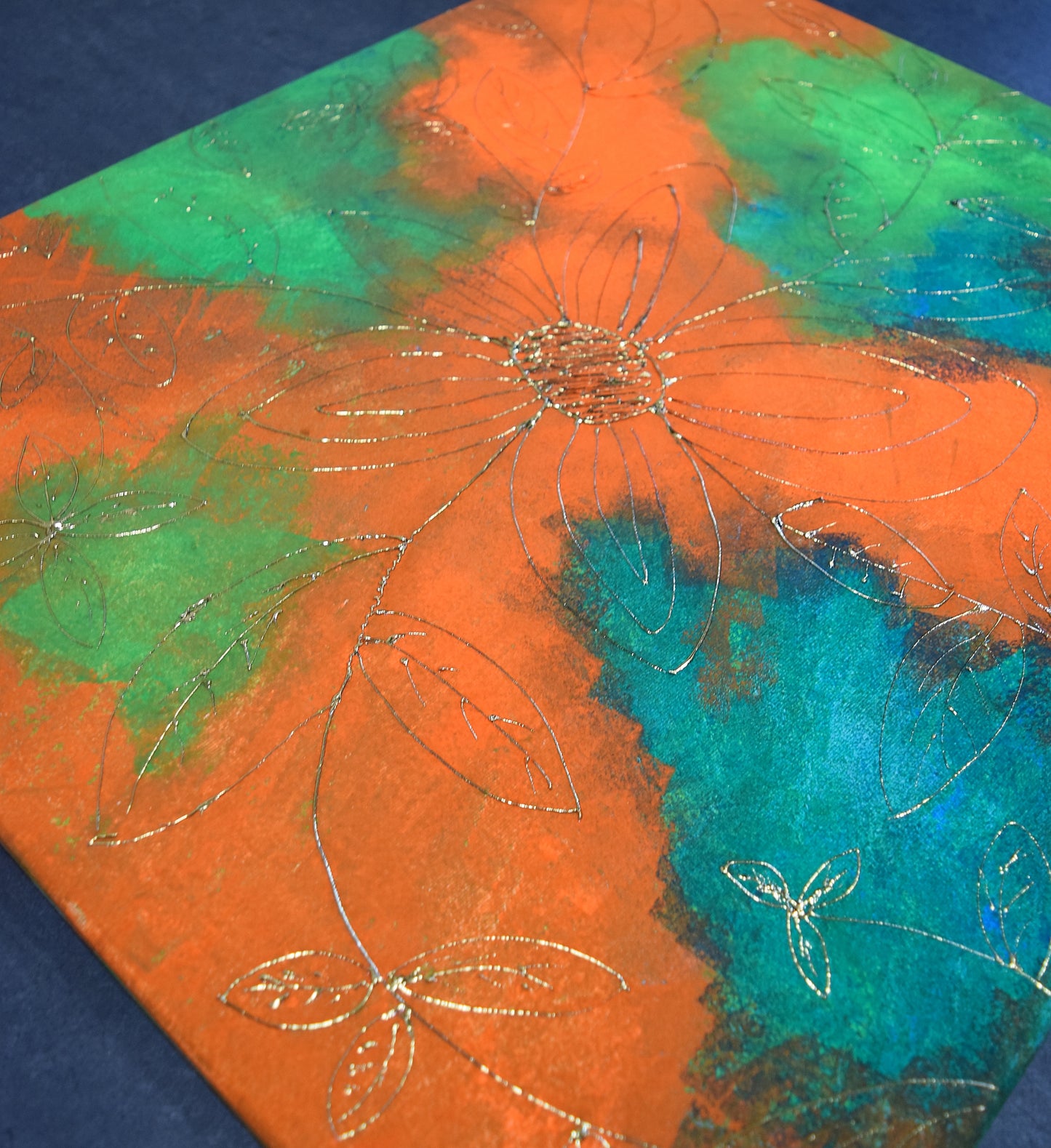 Leinwand Wandbild Acryl Aryclleinwand "Gold Flower" mit Blattgoldverzierung