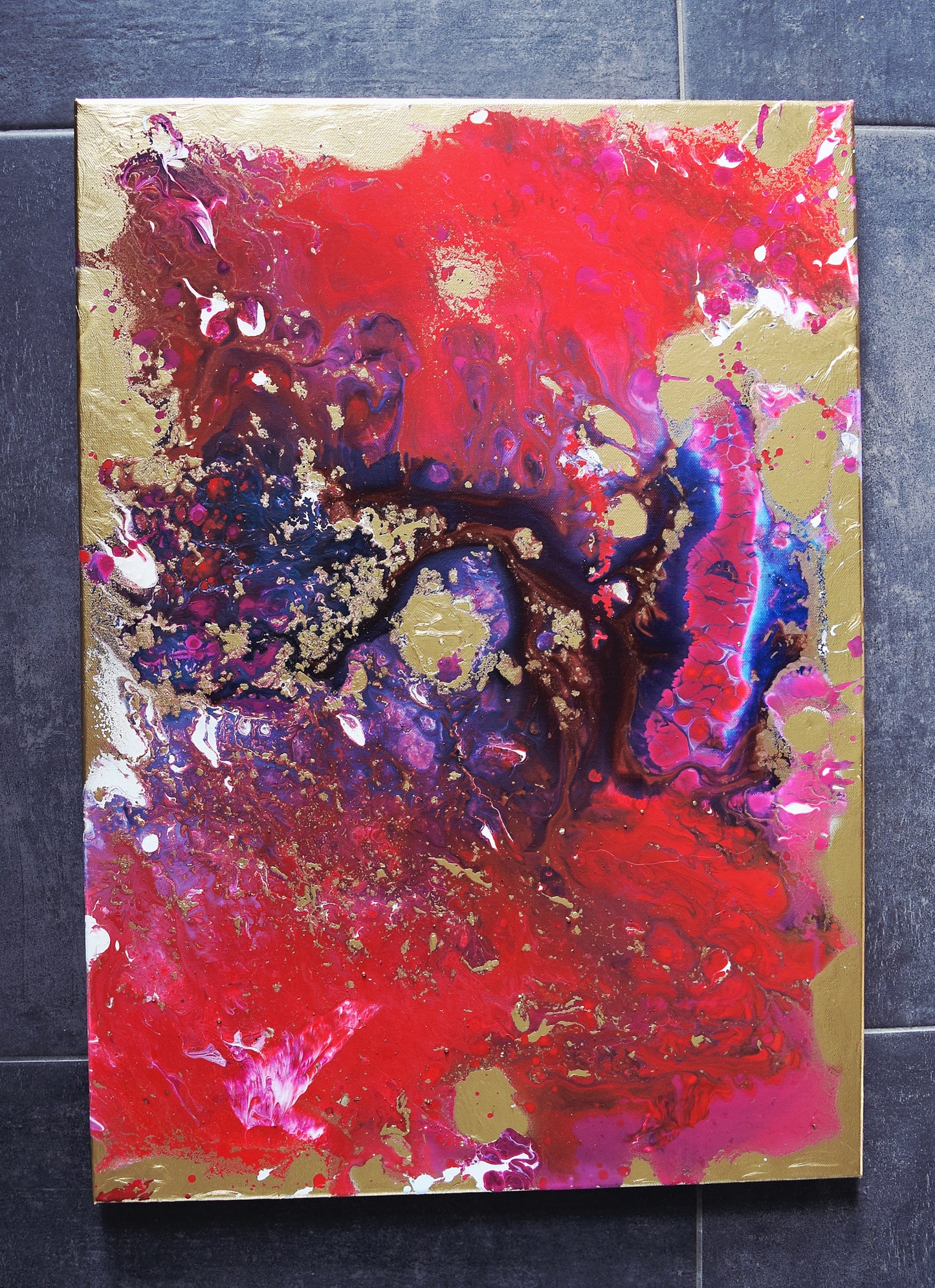 Leinwand Wandbild Acryl Aryclleinwand "New Love" mit Goldverzierung