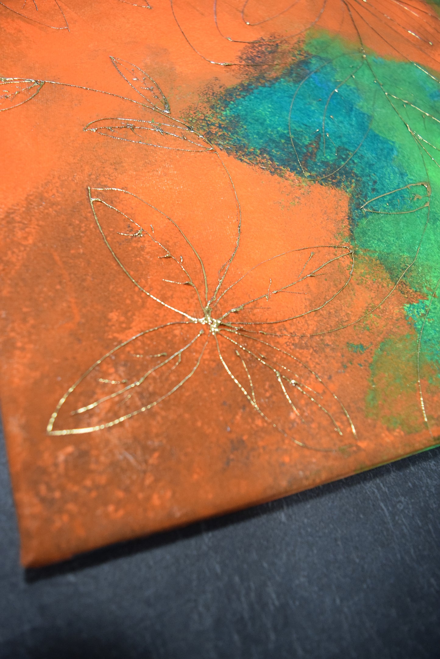 Leinwand Wandbild Acryl Aryclleinwand "Gold Flower" mit Blattgoldverzierung