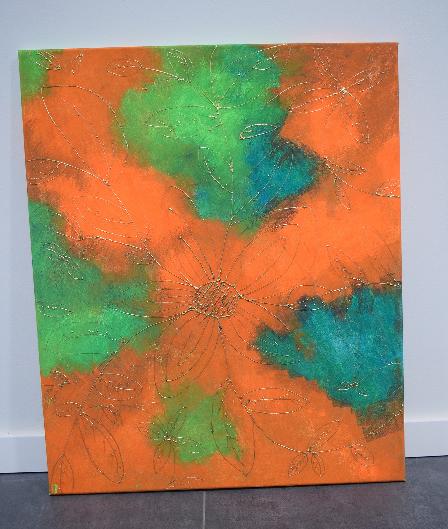 Leinwand Wandbild Acryl Aryclleinwand "Gold Flower" mit Blattgoldverzierung