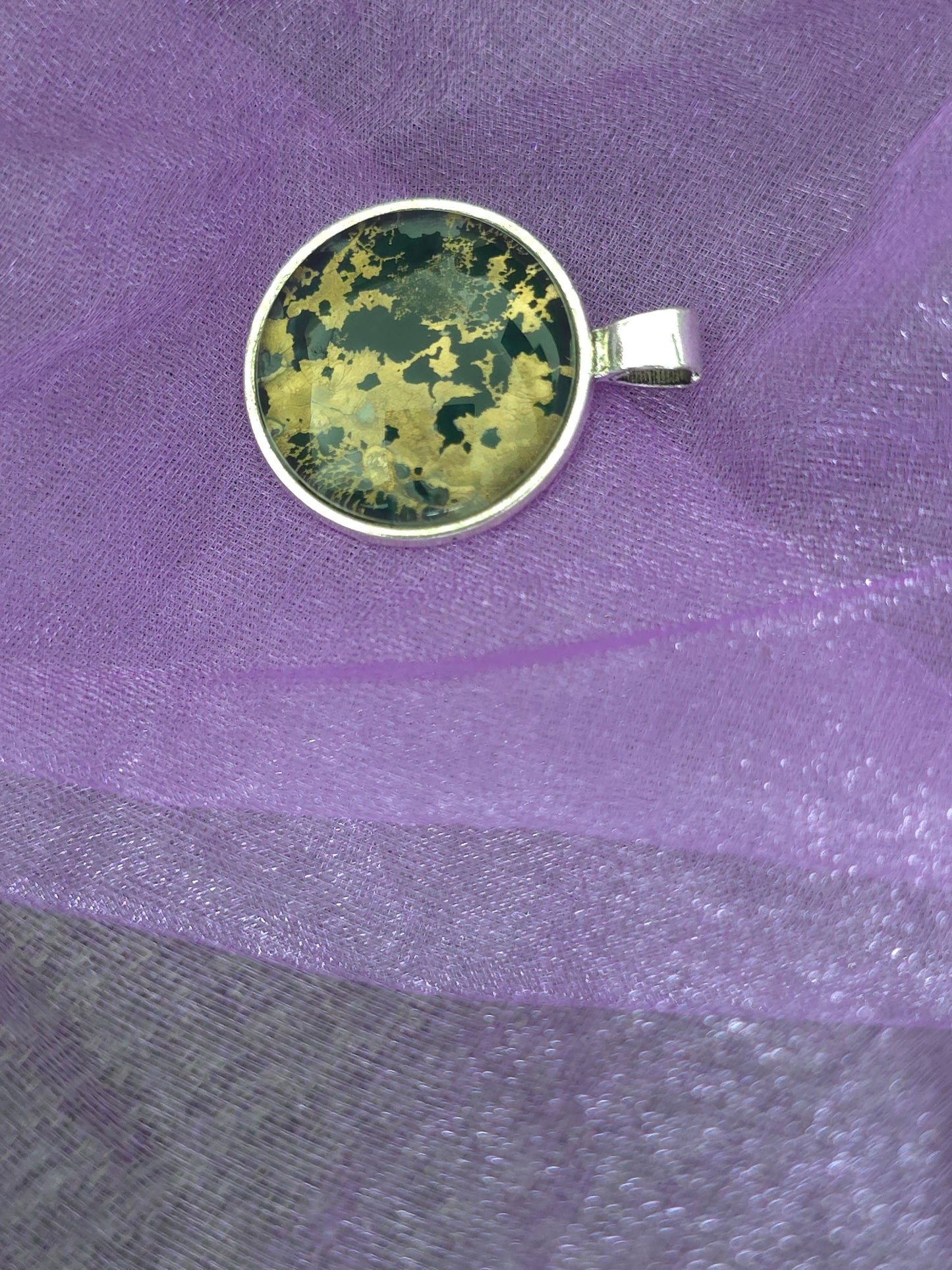 Unikat Acryl Anhänger Halskette Cabochon  Ø 25 mm