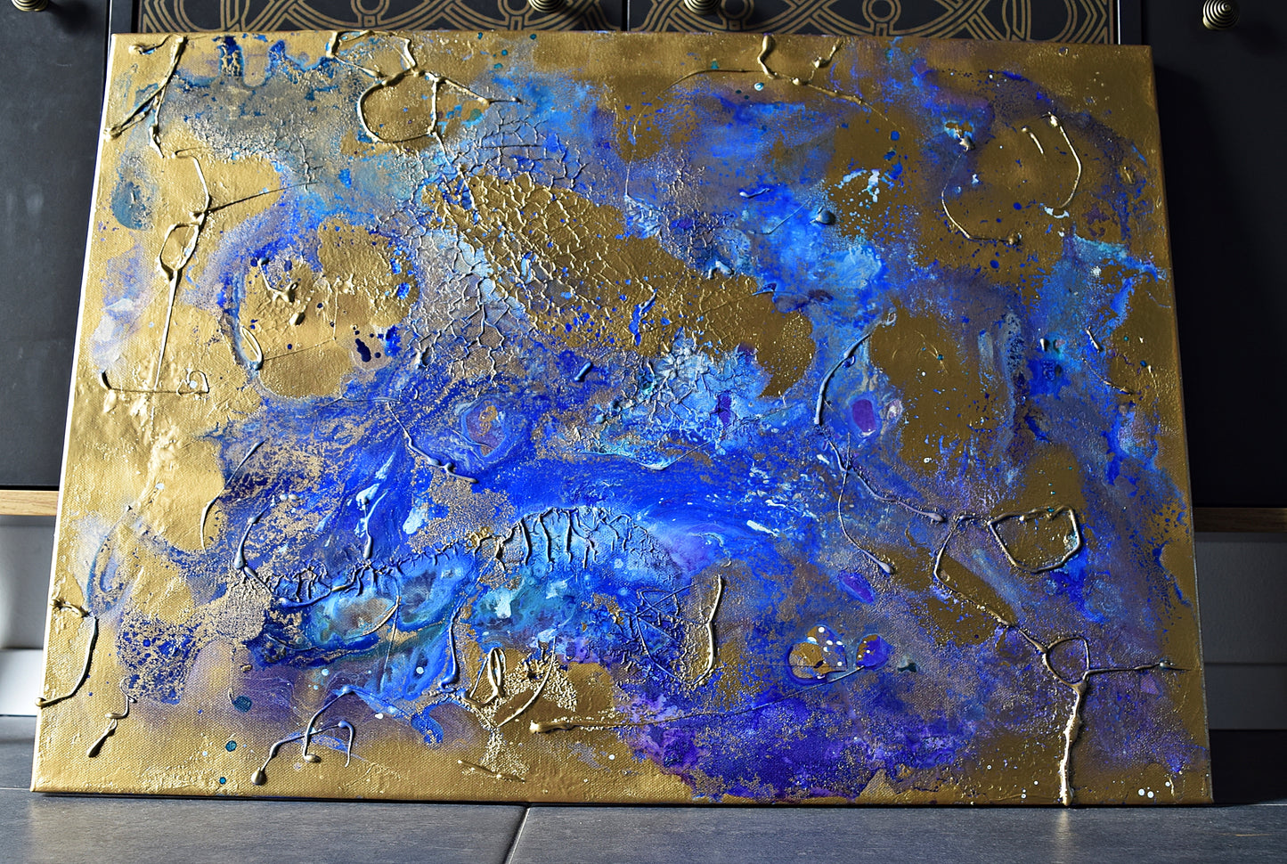 Leinwand Wandbild Acryl Aryclleinwand "Moon Night" mit Goldverzierung