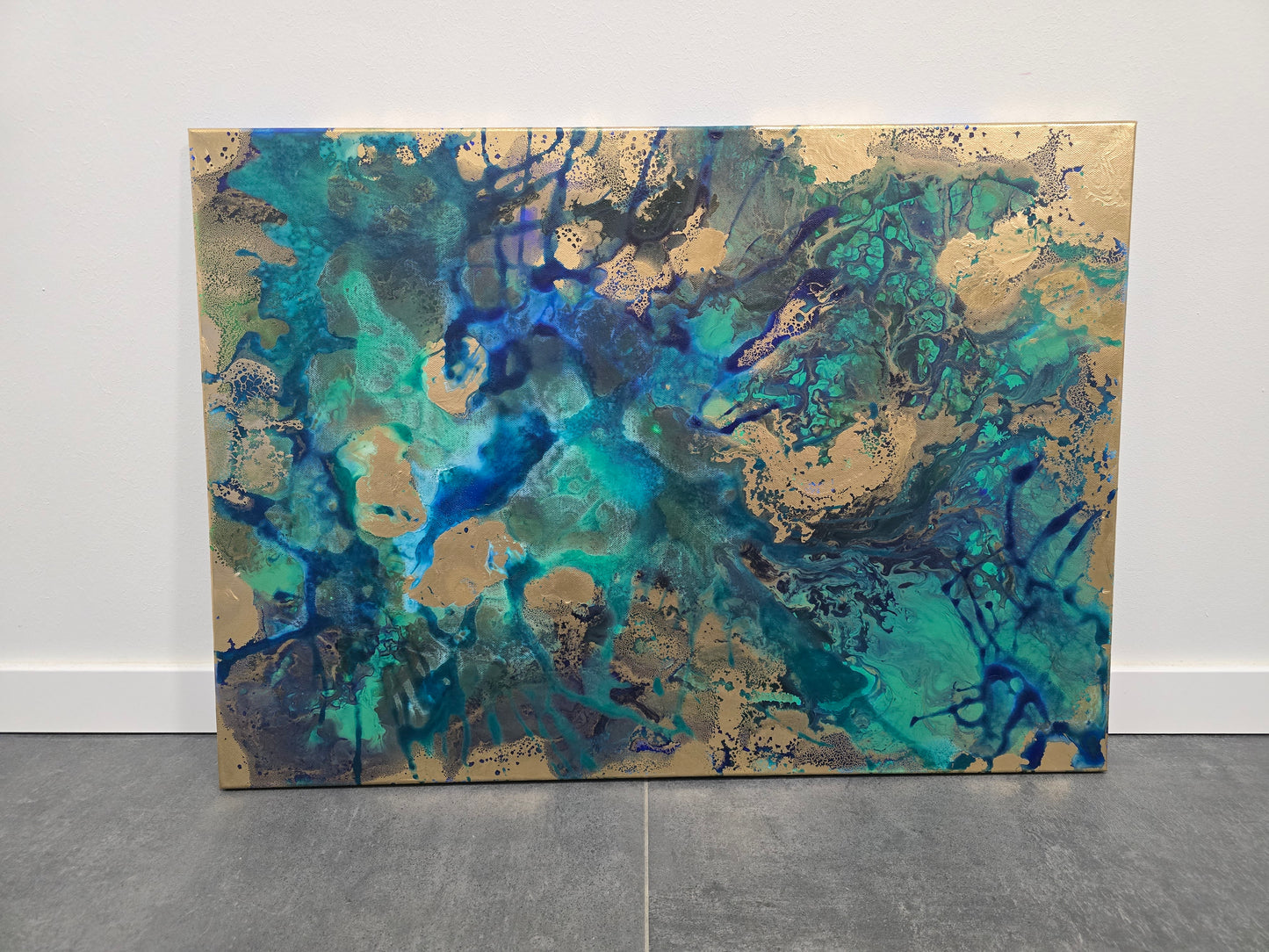 Leinwand Wandbild Acryl Aryclleinwand "New Zealand" mit Goldverzierung