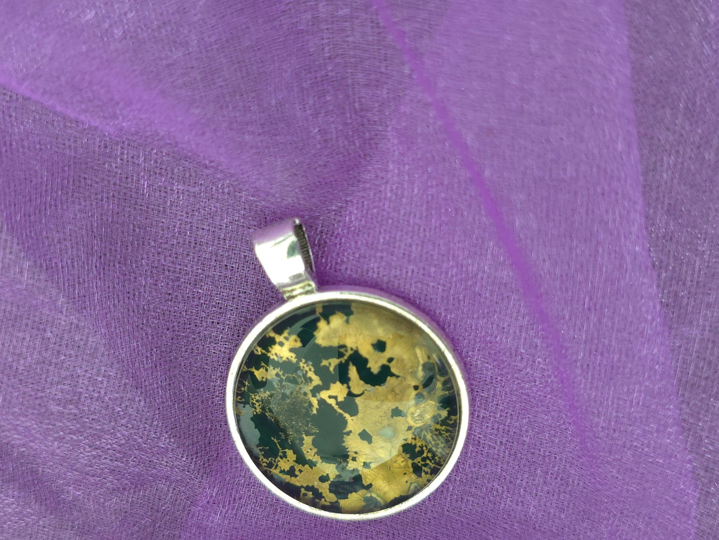 Unikat Acryl Anhänger Halskette Cabochon  Ø 25 mm