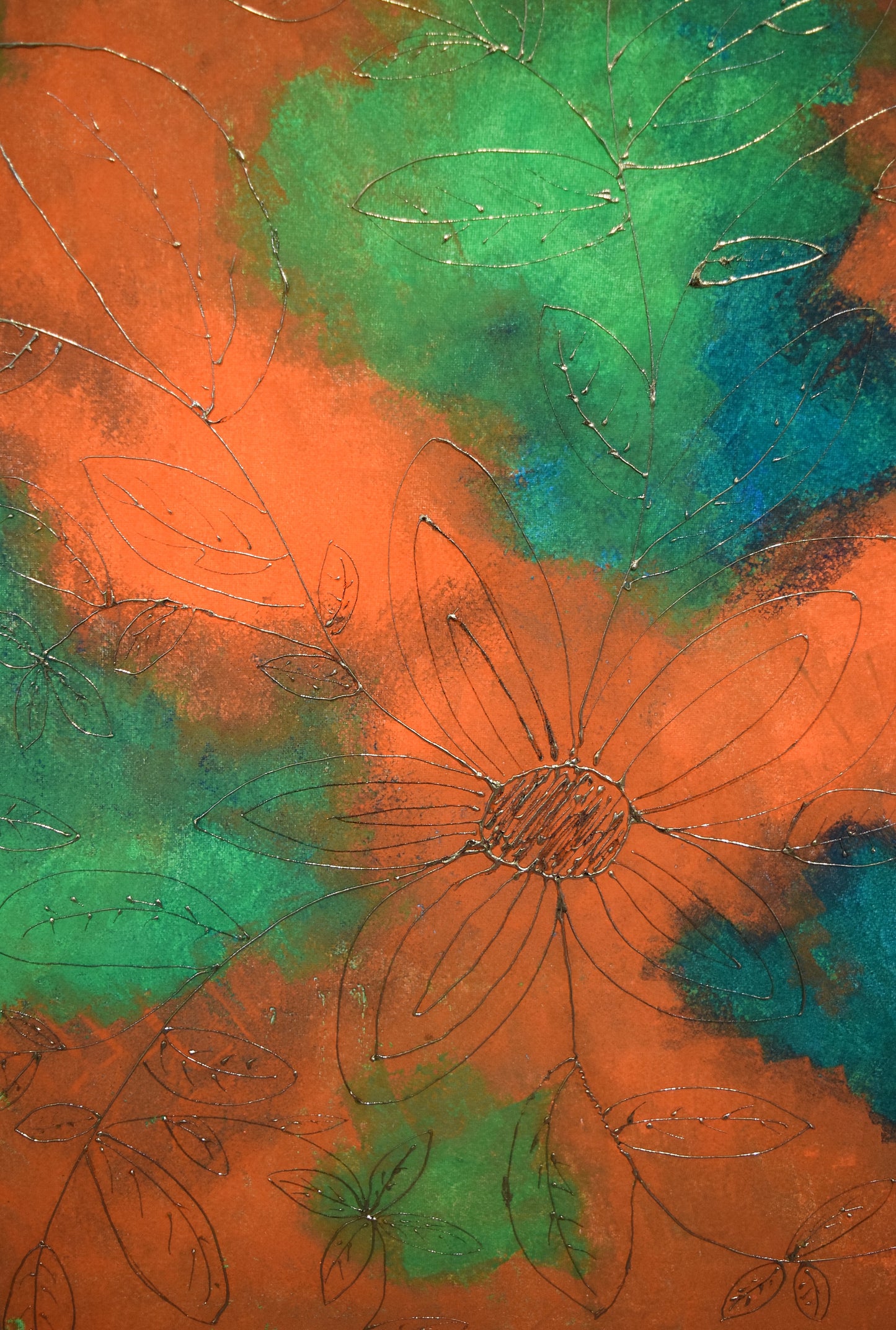 Leinwand Wandbild Acryl Aryclleinwand "Gold Flower" mit Blattgoldverzierung