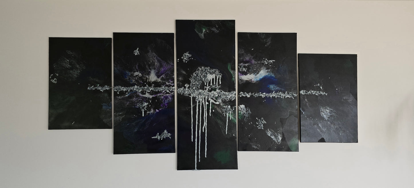 Leinwand Wandbild Acryl Arcylpouring Aryclleinwand "Galaxy" Set 5 Leinwände