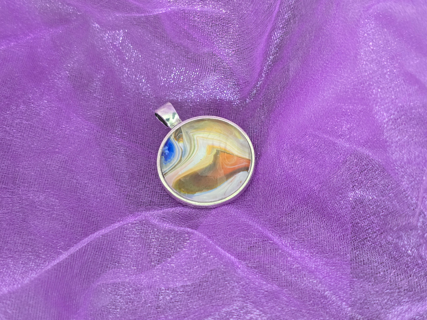 Unikat Acryl Anhänger Halskette Cabochon  Ø 25 mm