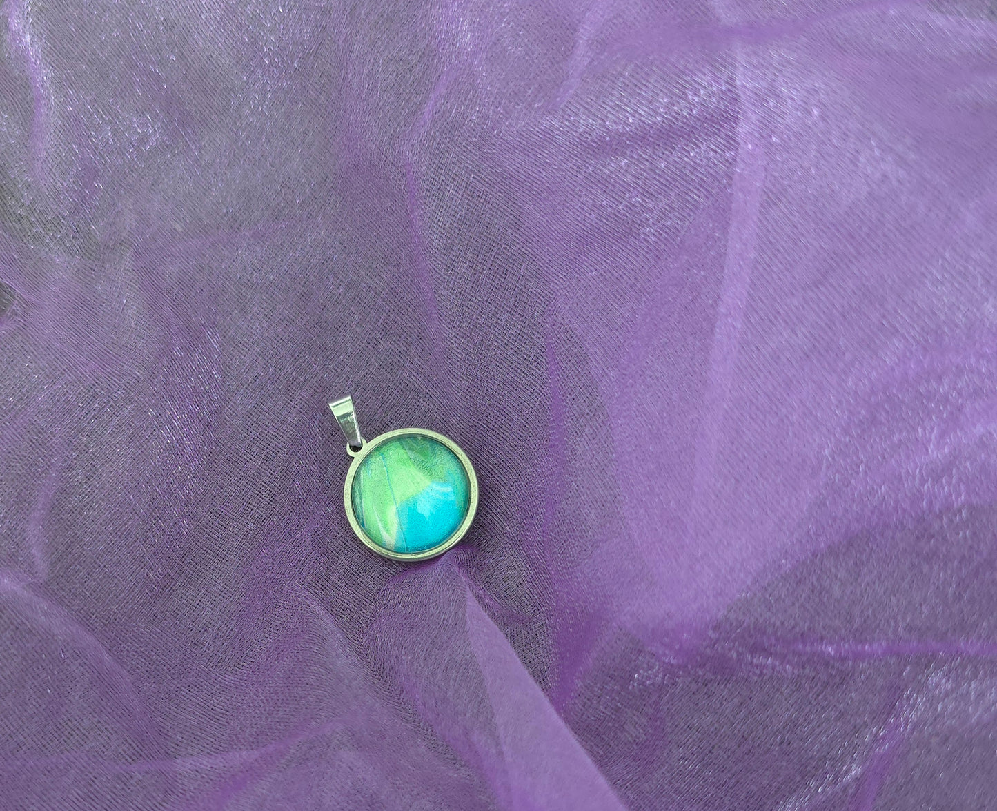Unikat Acryl Anhänger Halskette Cabochon  Ø 18 mm