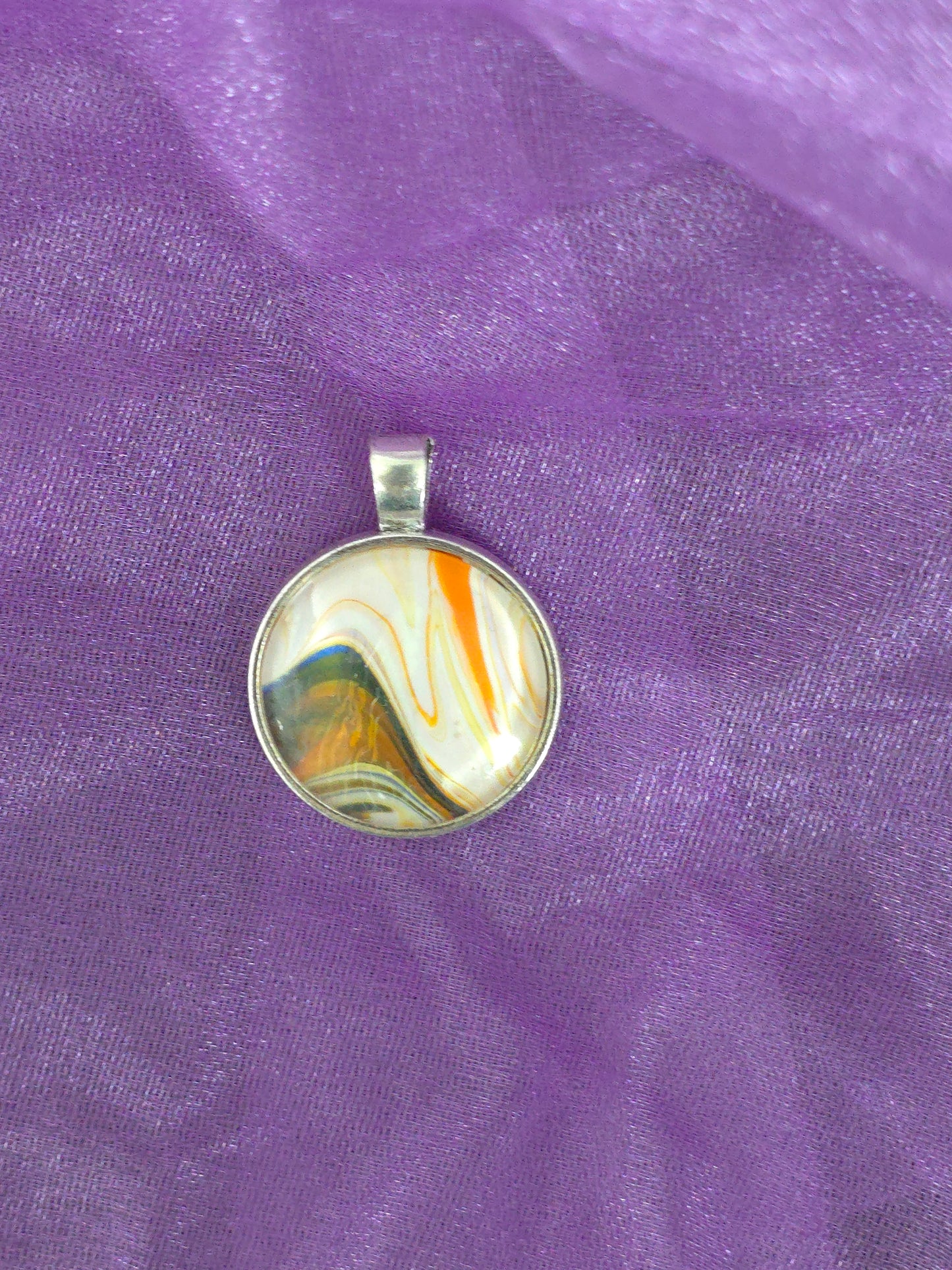 Unikat Acryl Anhänger Halskette Cabochon  Ø 25 mm