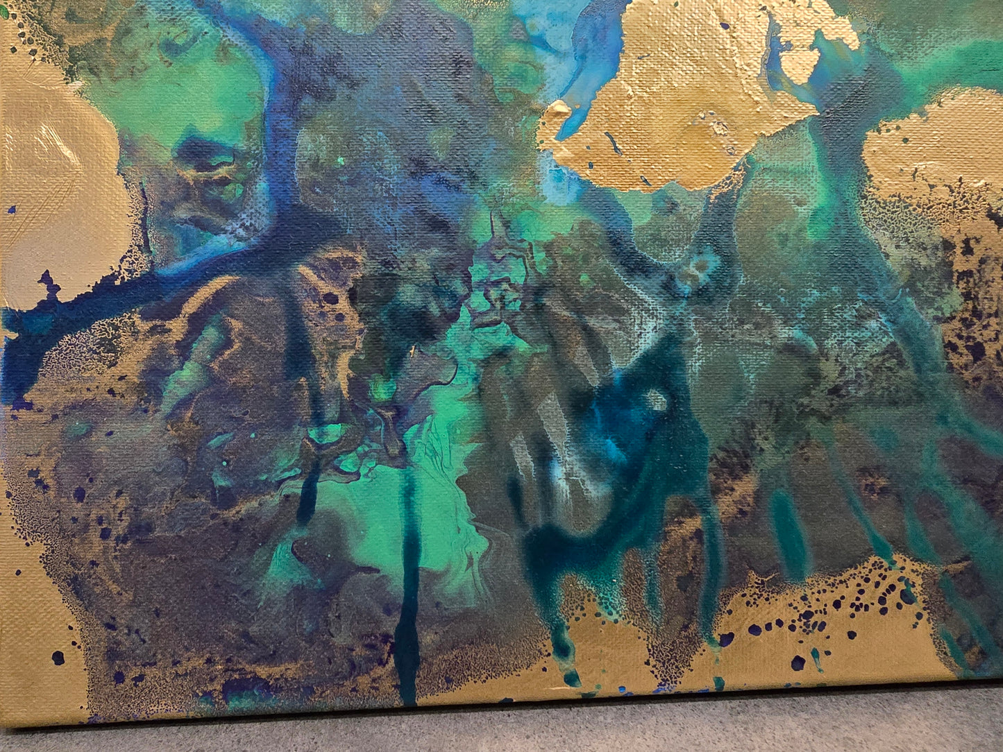 Leinwand Wandbild Acryl Aryclleinwand "New Zealand" mit Goldverzierung