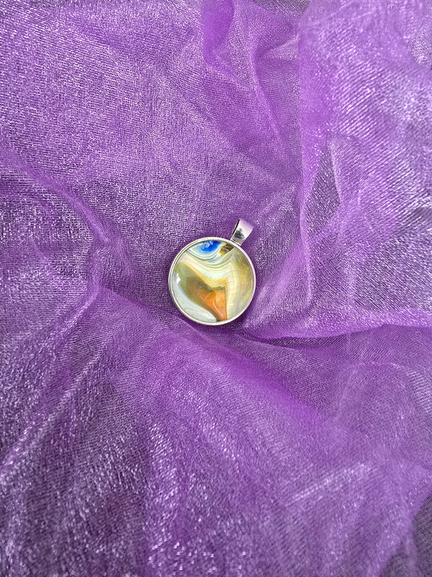 Unikat Acryl Anhänger Halskette Cabochon  Ø 25 mm