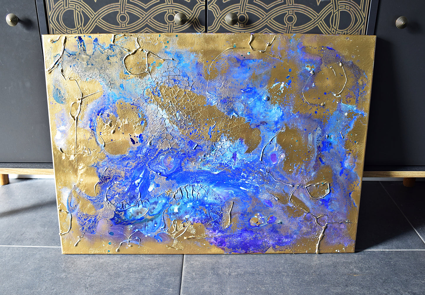 Leinwand Wandbild Acryl Aryclleinwand "Moon Night" mit Goldverzierung