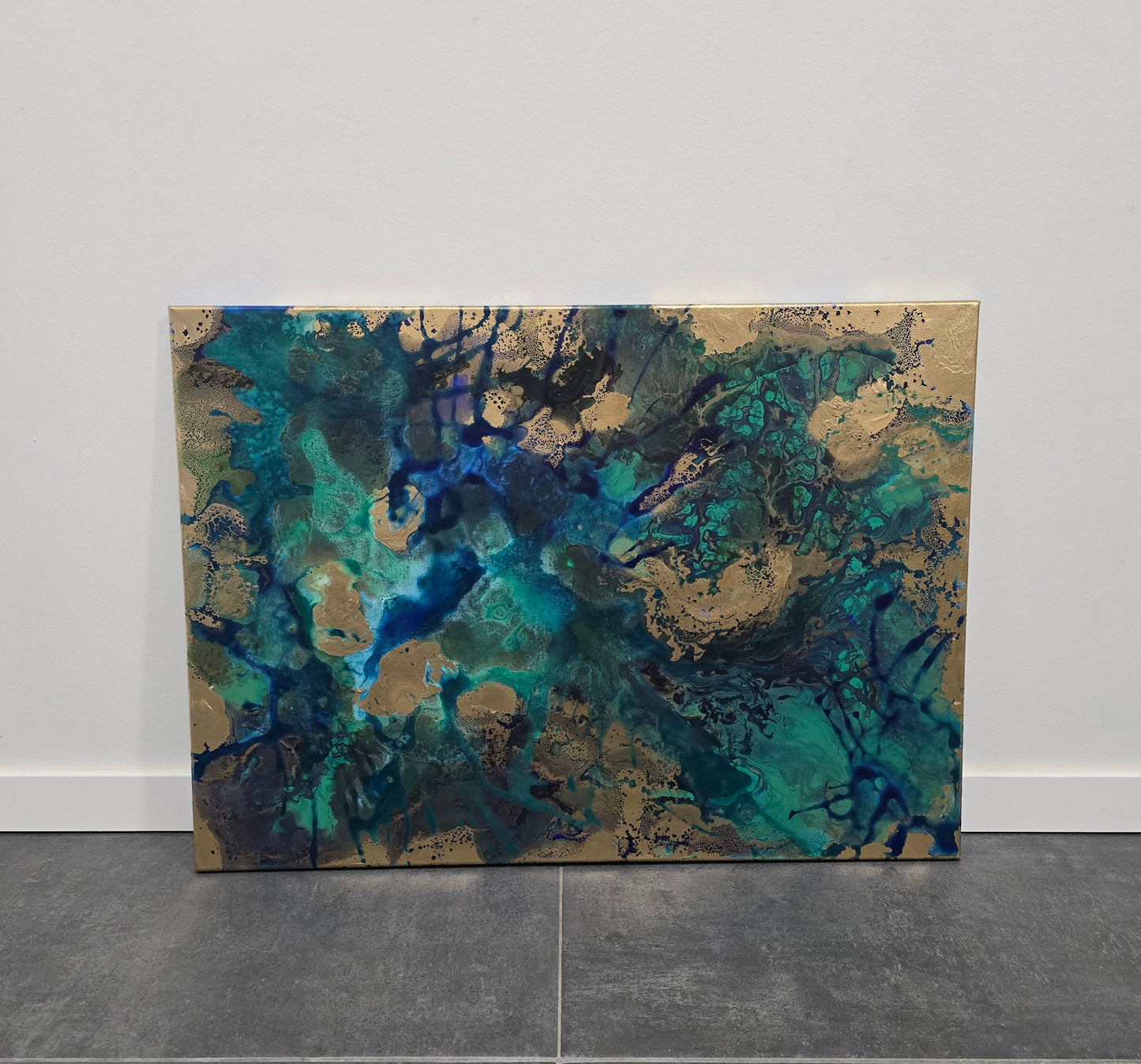 Leinwand Wandbild Acryl Aryclleinwand "New Zealand" mit Goldverzierung