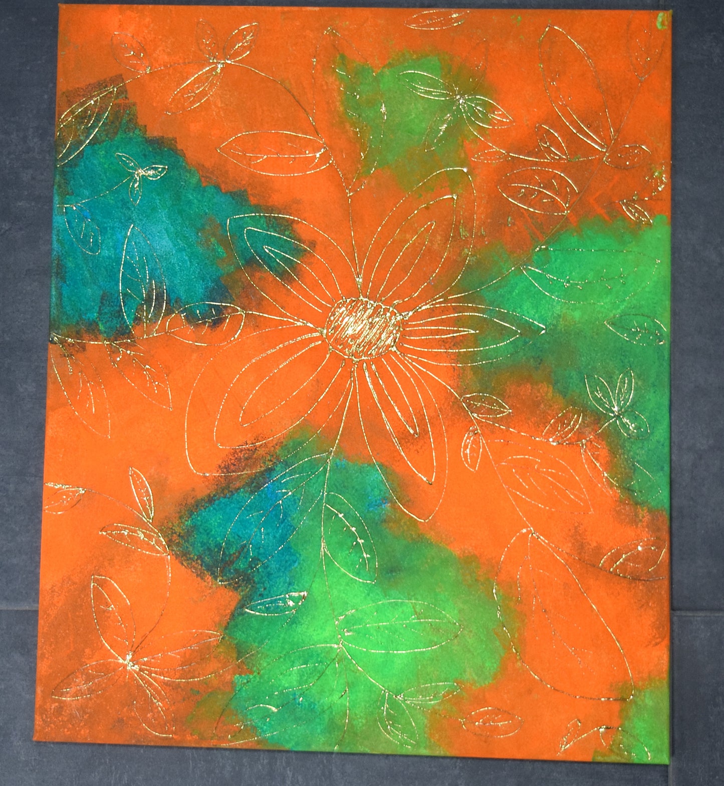 Leinwand Wandbild Acryl Aryclleinwand "Gold Flower" mit Blattgoldverzierung