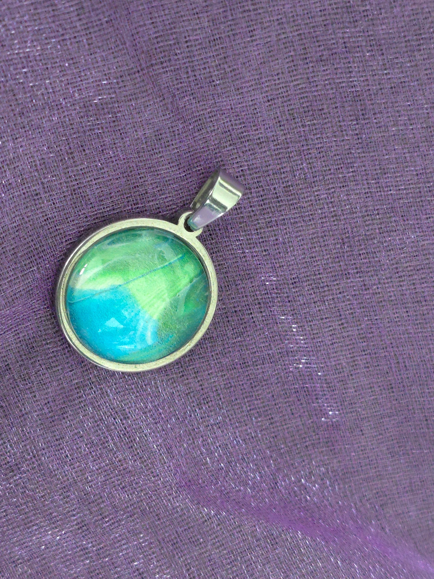 Unikat Acryl Anhänger Halskette Cabochon  Ø 18 mm