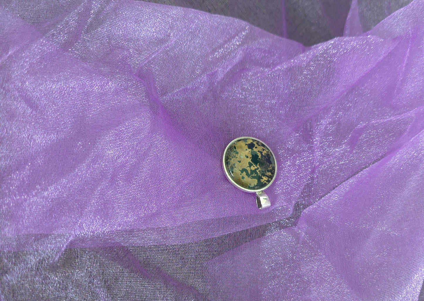 Unikat Acryl Anhänger Halskette Cabochon  Ø 25 mm