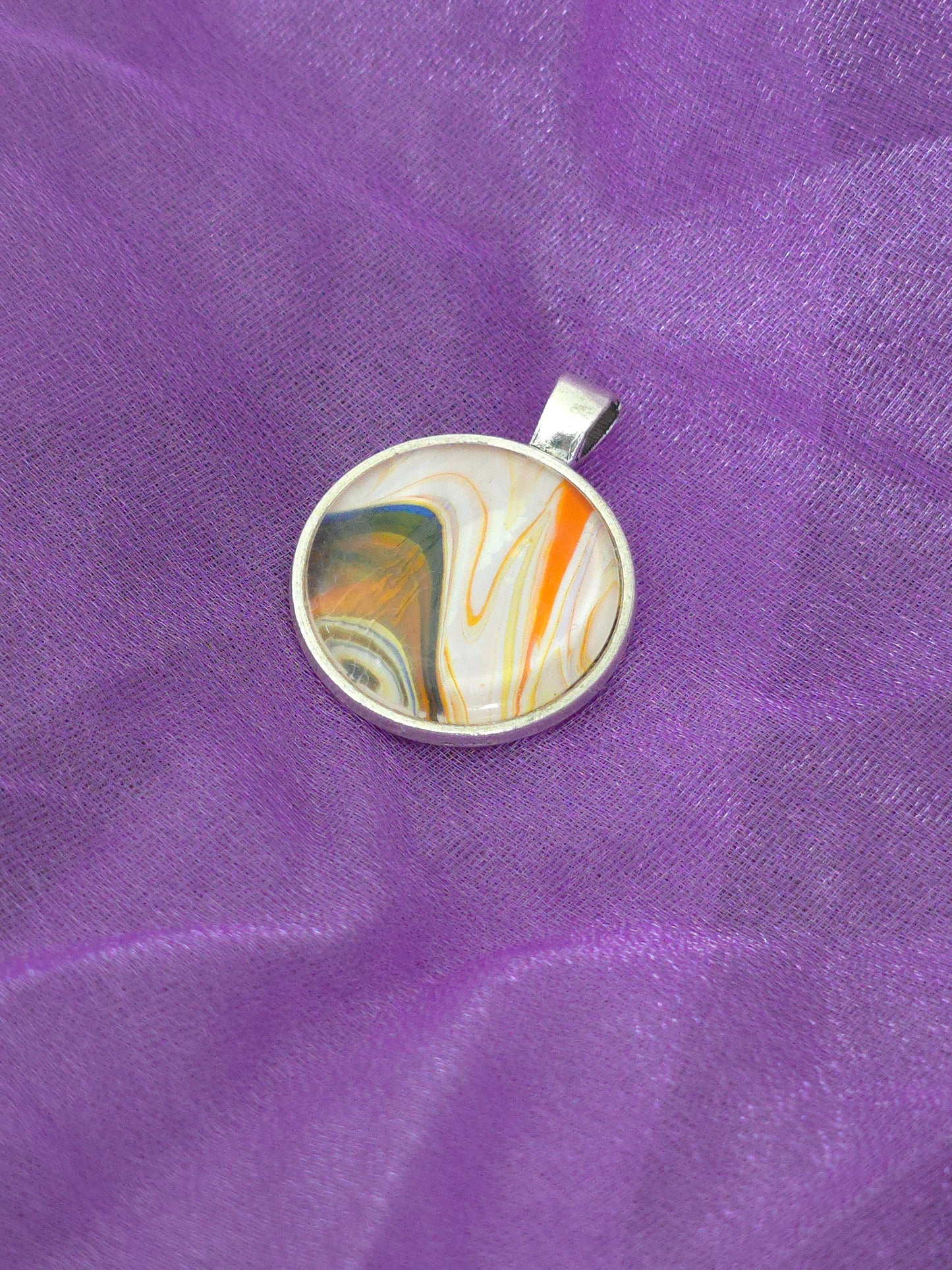 Unikat Acryl Anhänger Halskette Cabochon  Ø 25 mm