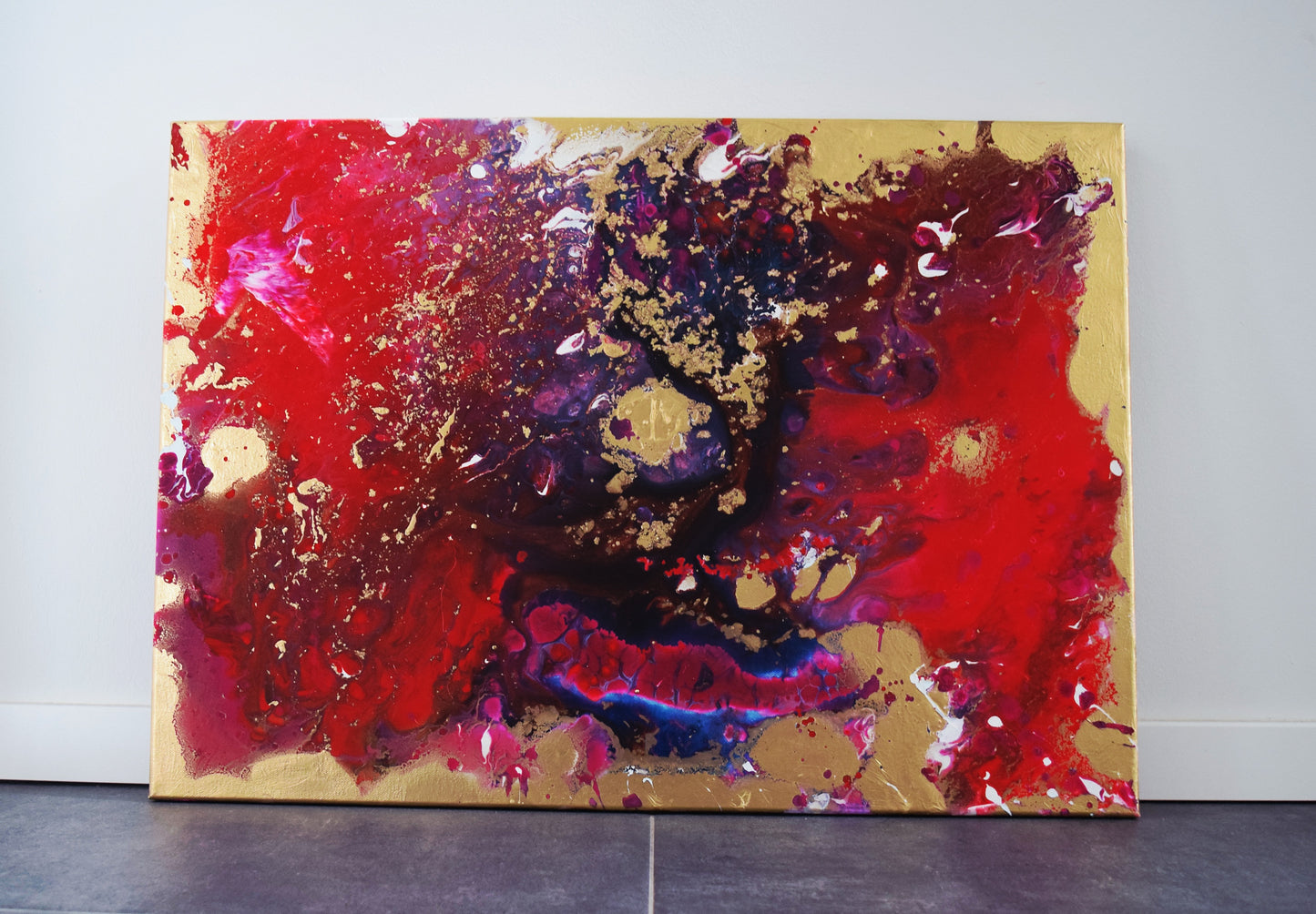Leinwand Wandbild Acryl Aryclleinwand "New Love" mit Goldverzierung